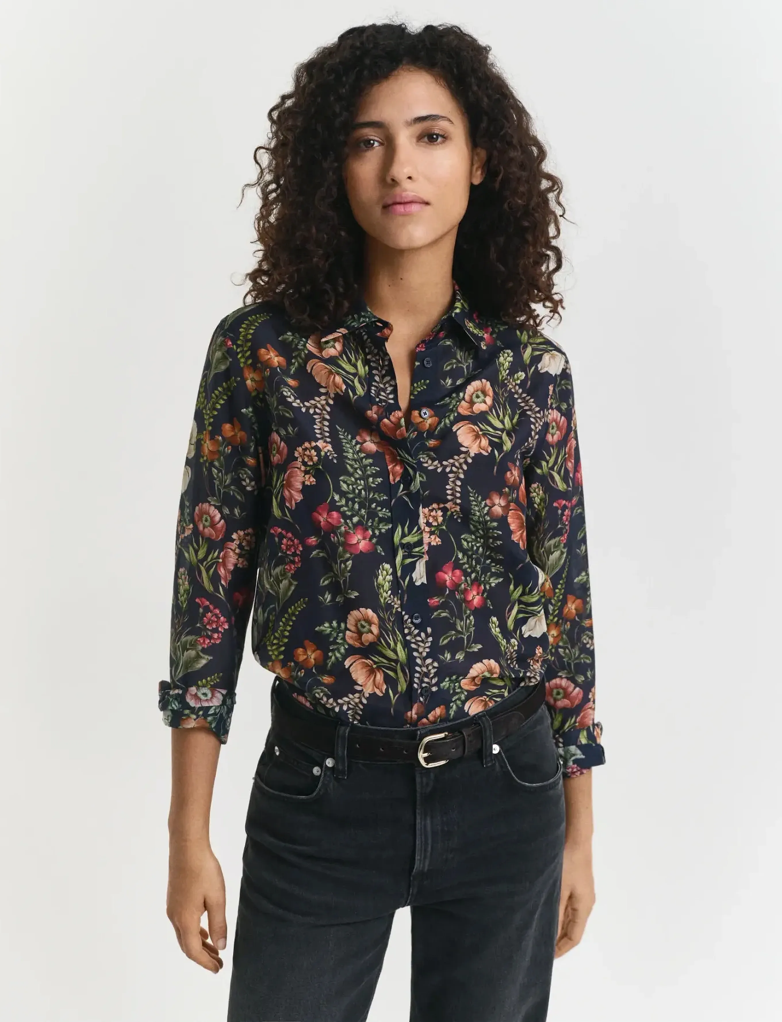 GANT REG FLORAL PRINT COT SILK SHIRT - Bluser & Skjorter - EVENING BLUE / blue