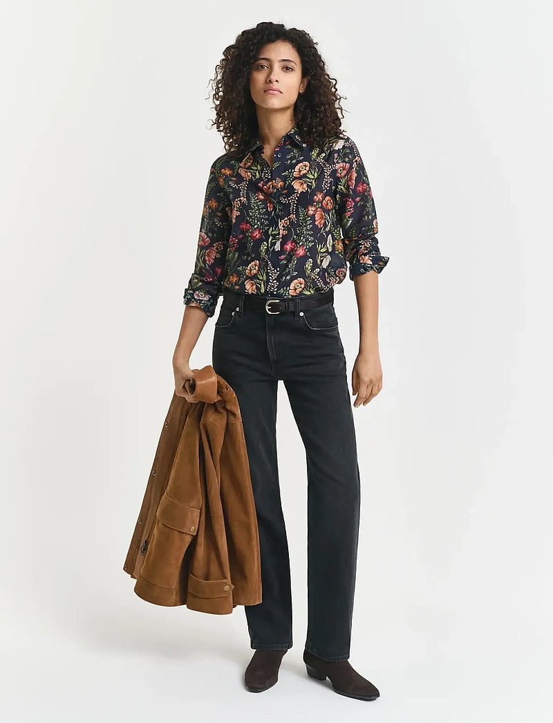 GANT - REG FLORAL PRINT COT SILK SHIRT - langärmlige hemden - evening blue - 3