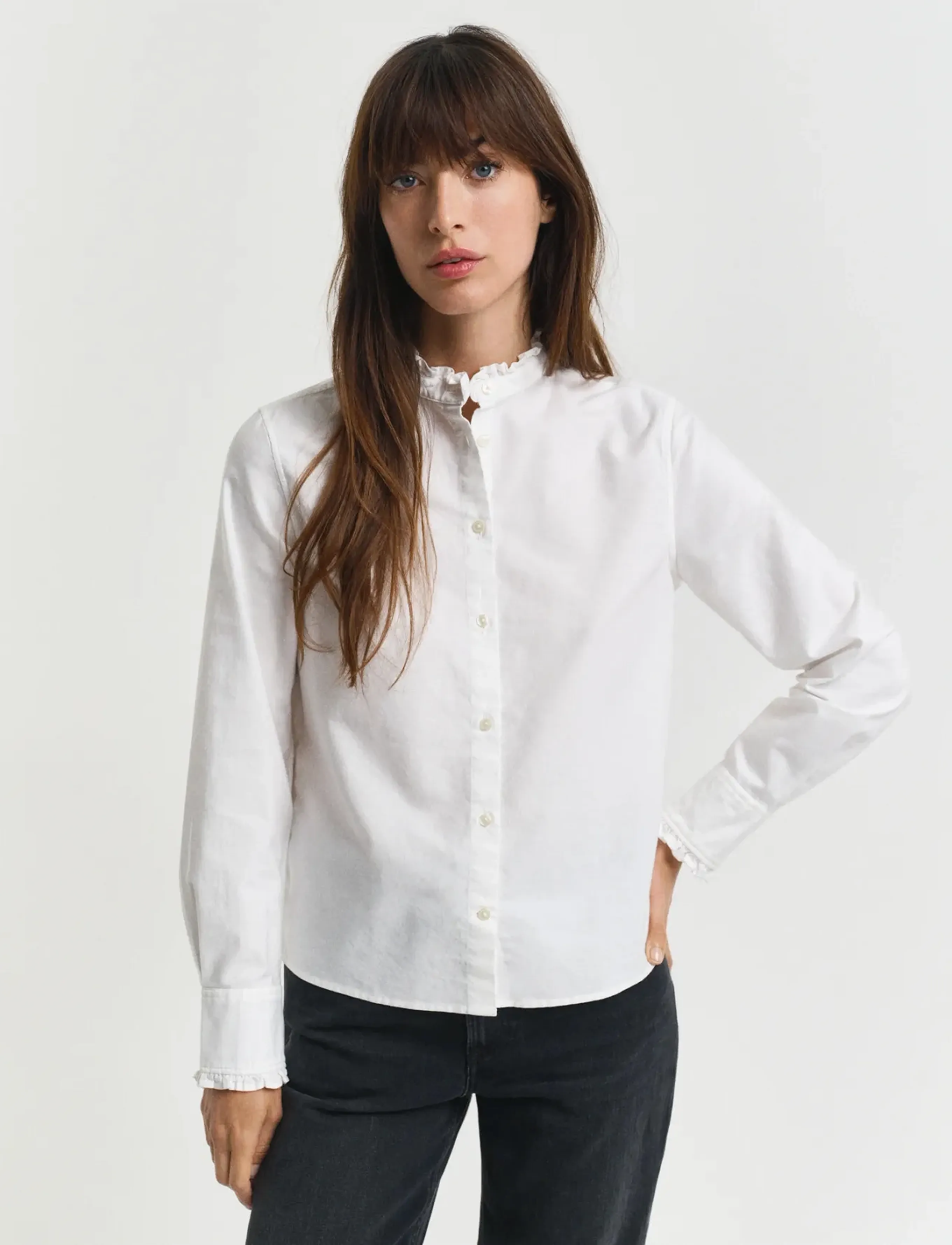 Gant REG CLASSIC OXFORD FRILL BLOUSE - Blusar - WHITE / white