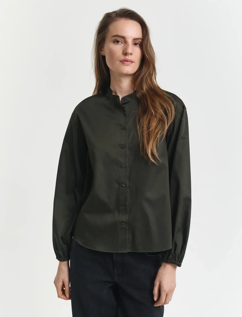 GANT - REG COTTON SATIN BLOUSE - langärmlige blusen - dark moss green - 0