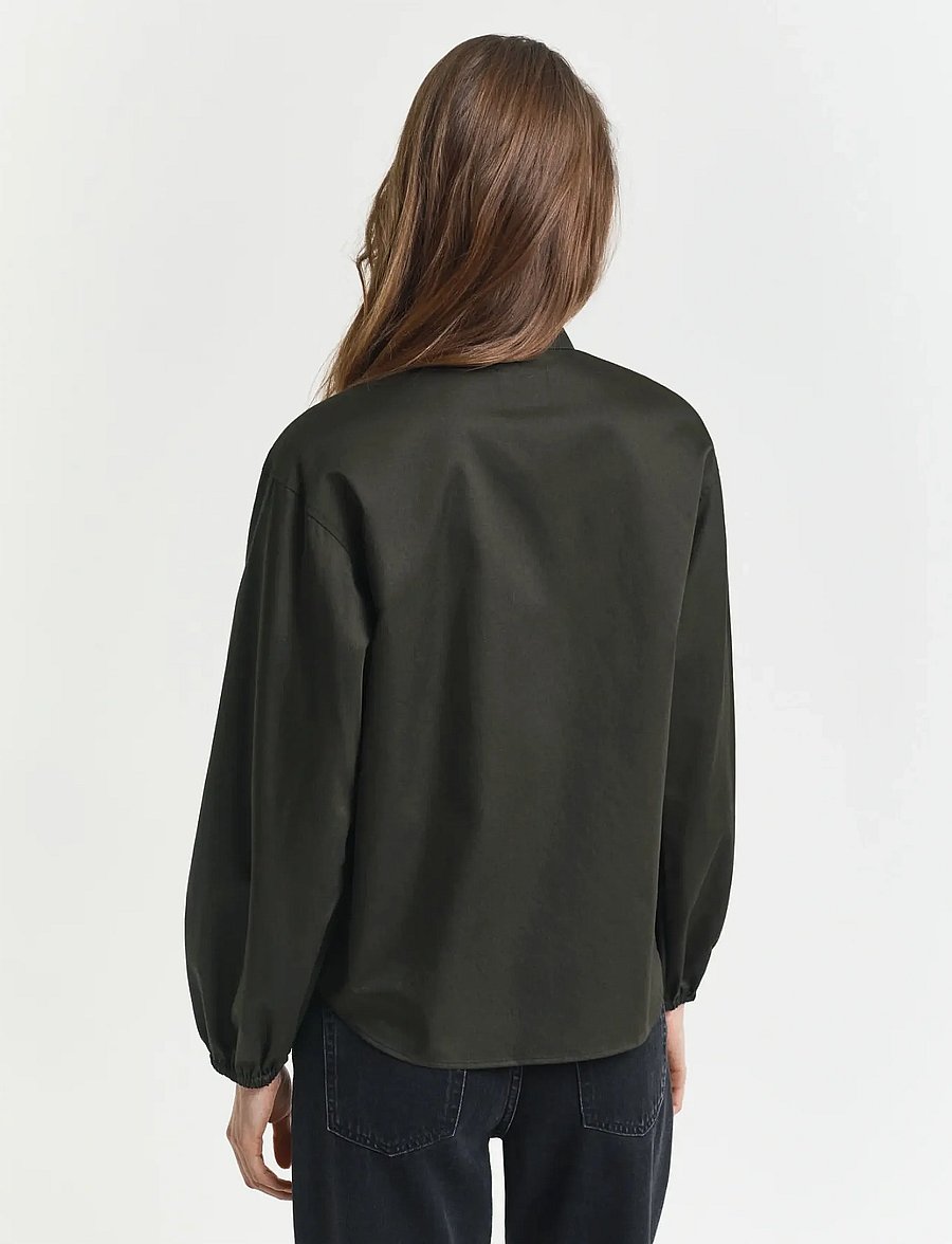 Gant - REG COTTON SATIN BLOUSE - langärmelige blusen - dark moss green - 3