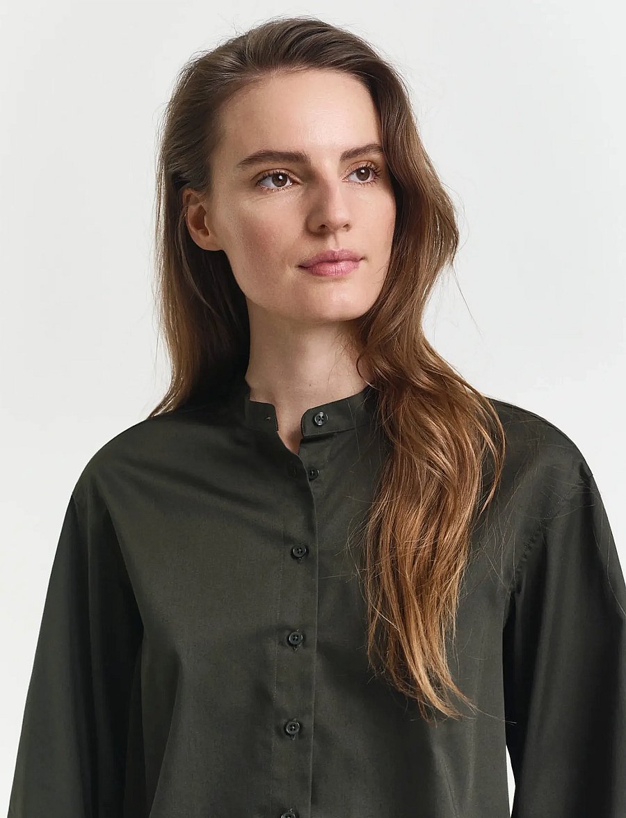 Gant - REG COTTON SATIN BLOUSE - langärmelige blusen - dark moss green - 4