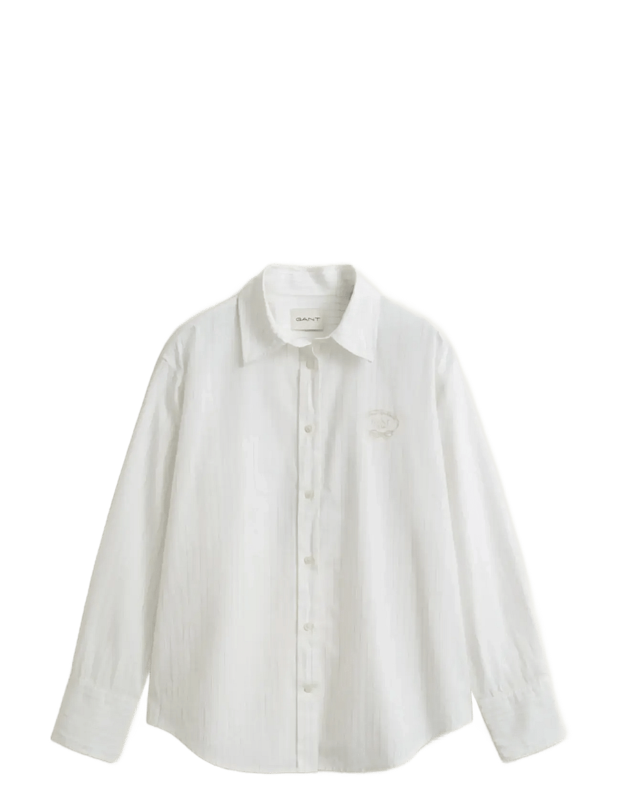 Gant - REL STRIPE CTN EMBR CHEST SHIRT - langärmlige hemden - eggshell - 1