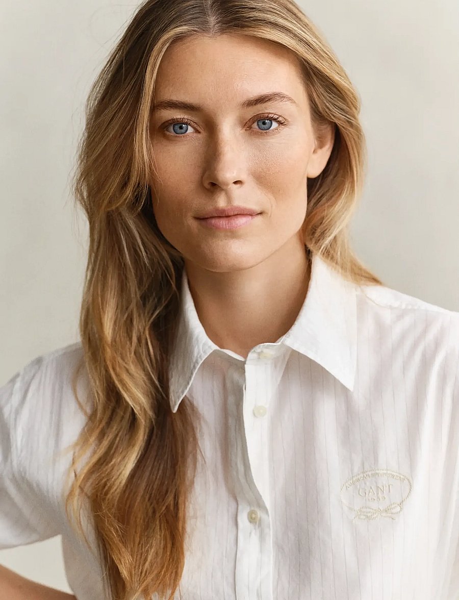 Gant - REL STRIPE CTN EMBR CHEST SHIRT - langärmlige hemden - eggshell - 3