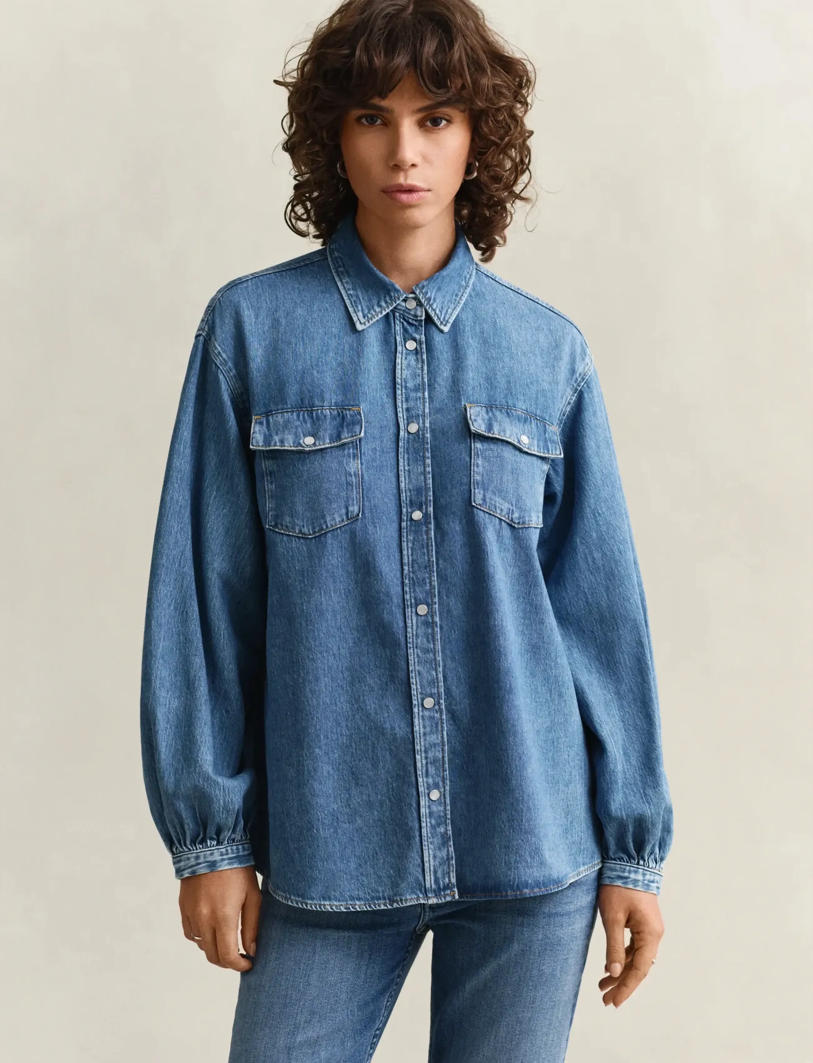 Gant Denim Volume Sleeve Shirt, 34, Blue, Skjorter > Denim-Skjorter, Dame