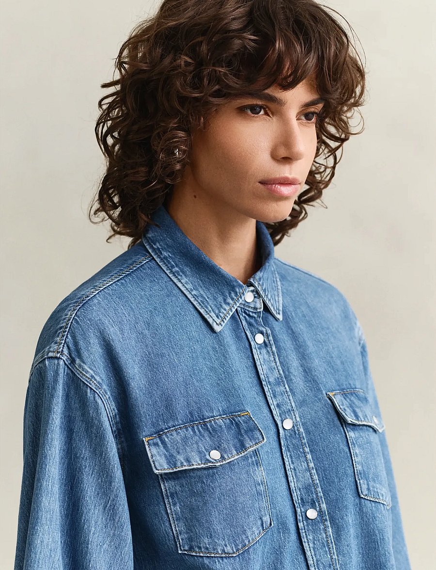 Gant - DENIM VOLUME SLEEVE SHIRT - denimskjorter - mid blue archive - 3