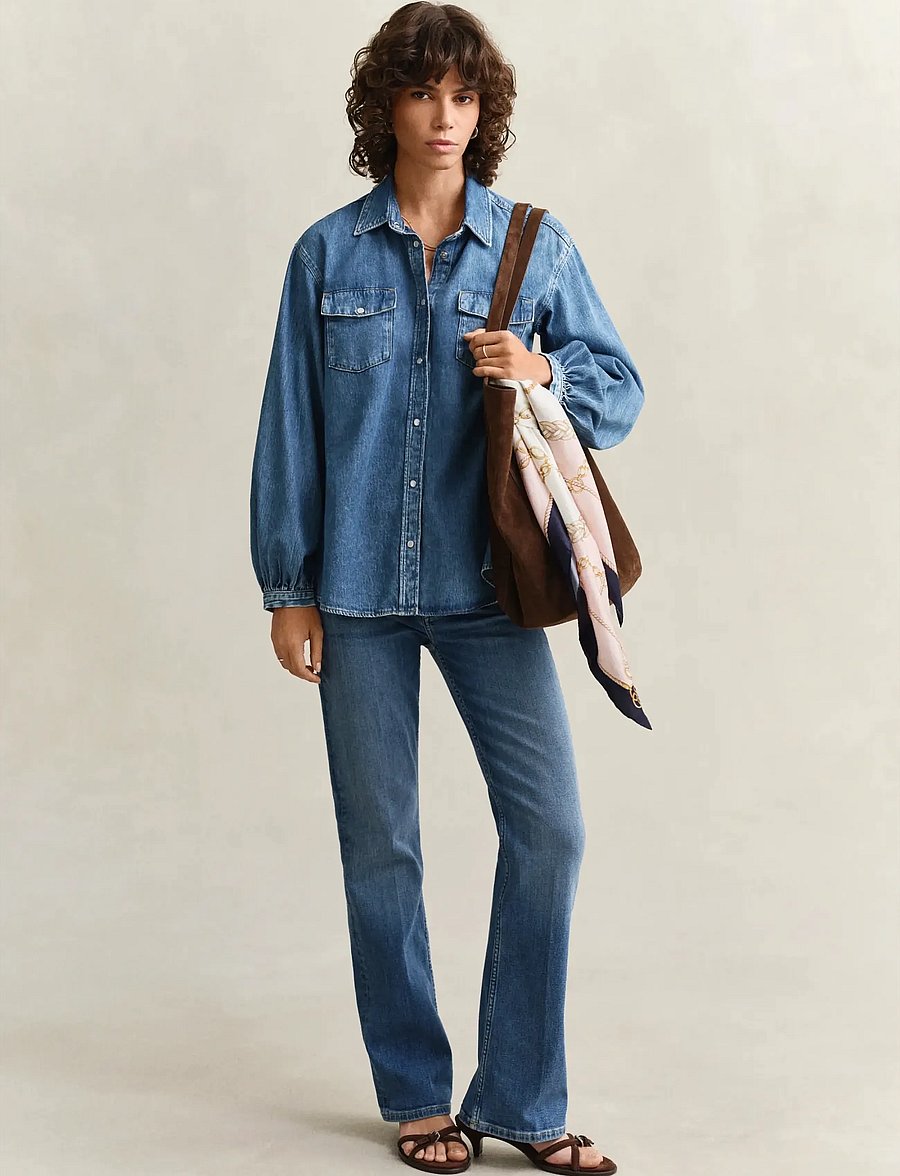 Gant - DENIM VOLUME SLEEVE SHIRT - denimskjorter - mid blue archive - 4
