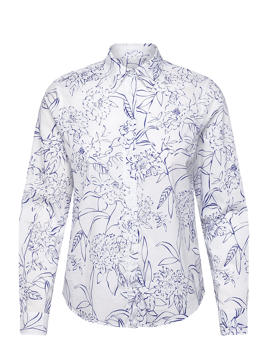 Gant - REG FLORAL PRINT CTN VOILE SHIRT - langärmlige hemden - white - 1