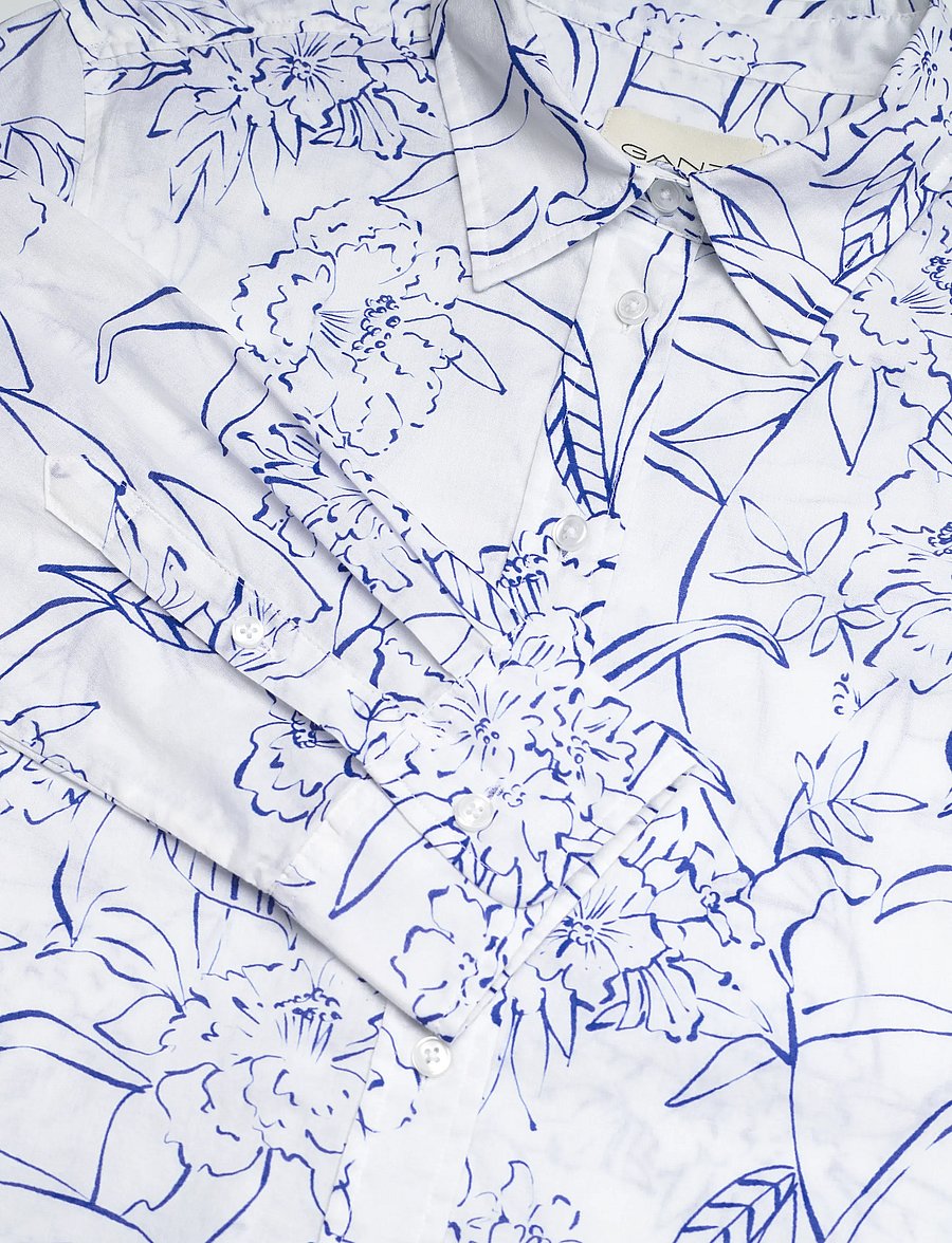 Gant - REG FLORAL PRINT CTN VOILE SHIRT - langärmlige hemden - white - 5