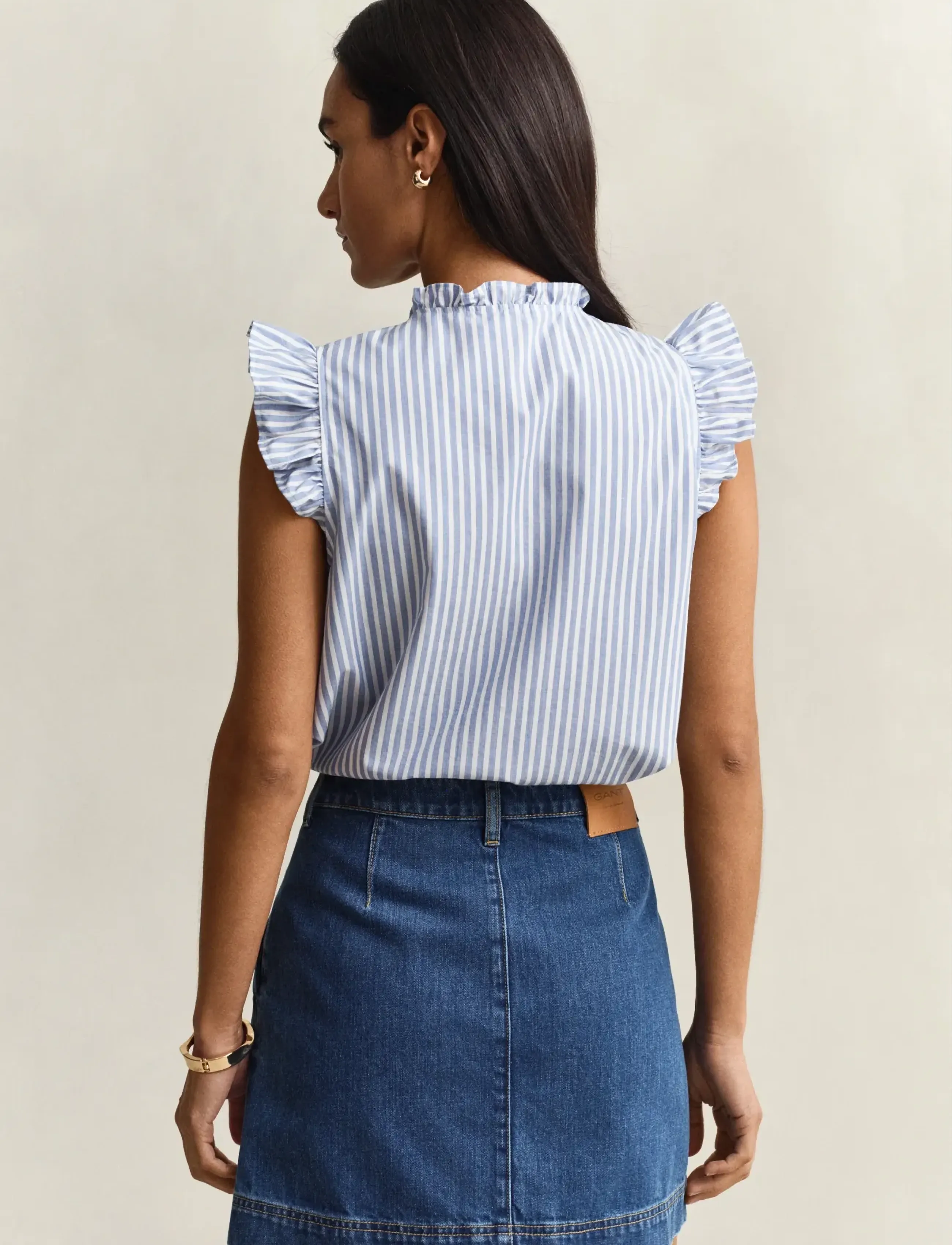 Gant - STRIPE CTN RUFFLE BLOUSE - hydrangea blue - 2