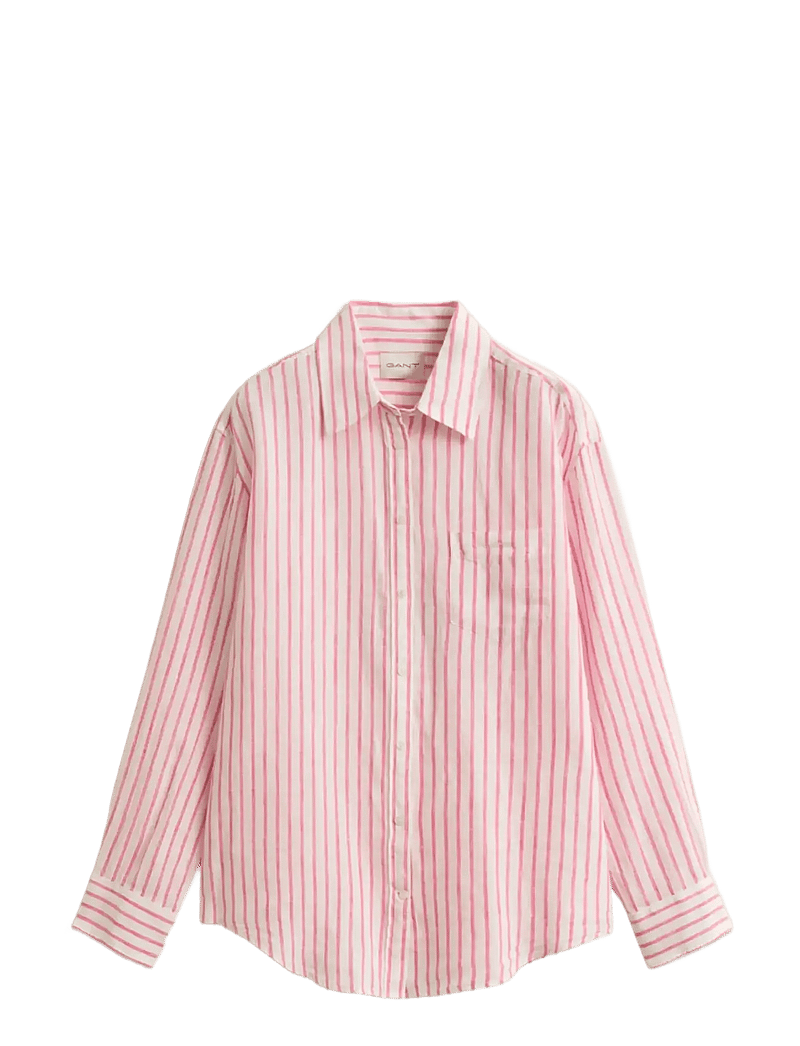 GANT - REL STRIPED LINEN LS SHIRT - langärmlige hemden - bright fuschia - 1