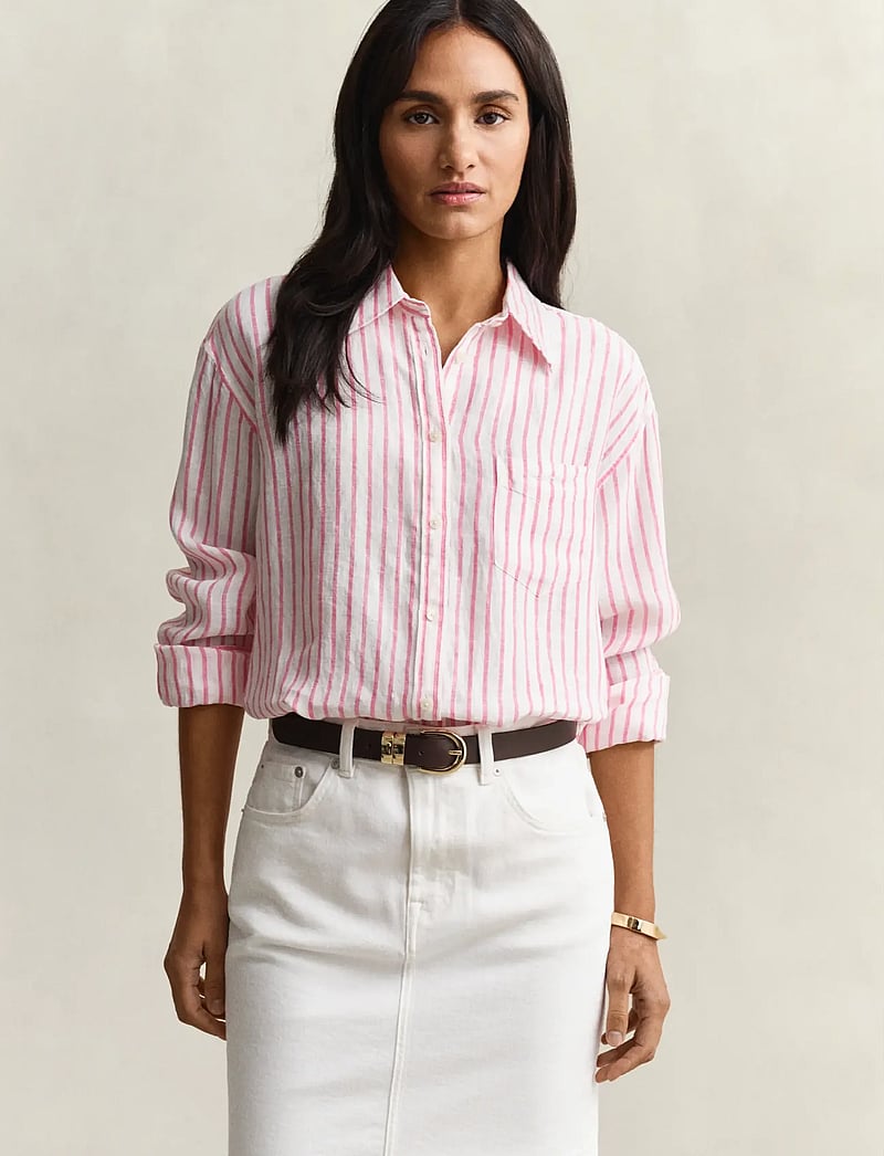 GANT - REL STRIPED LINEN LS SHIRT - langärmlige hemden - bright fuschia - 0