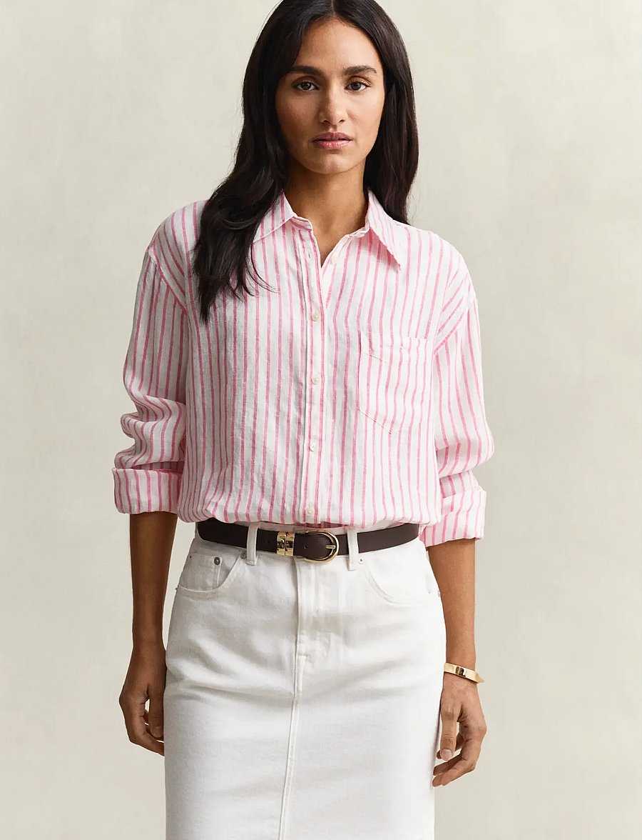 Gant - REL STRIPED LINEN LS SHIRT - chemises à manches longues - bright fuschia - 0