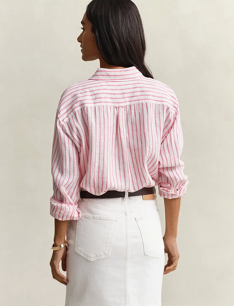GANT - REL STRIPED LINEN LS SHIRT - langärmlige hemden - bright fuschia - 2