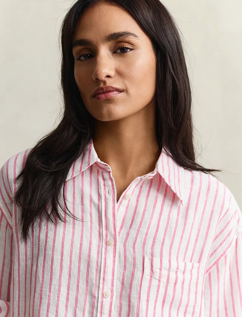 GANT - REL STRIPED LINEN LS SHIRT - langärmlige hemden - bright fuschia - 3