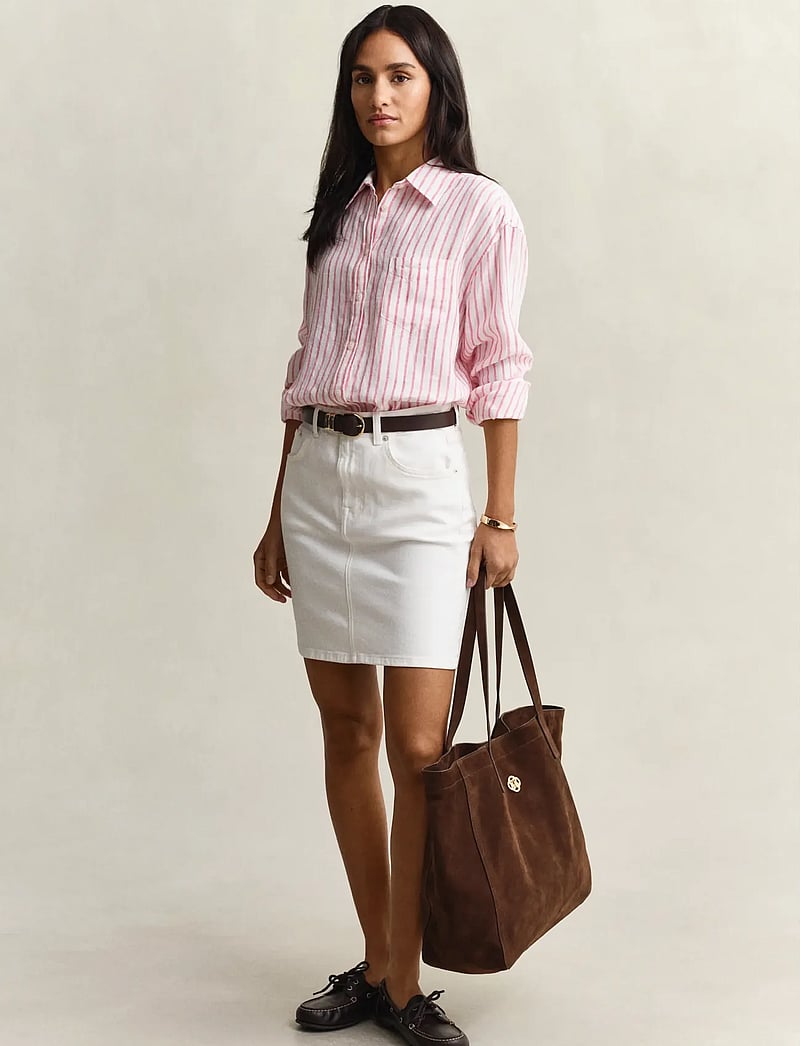 GANT - REL STRIPED LINEN LS SHIRT - langärmlige hemden - bright fuschia - 4