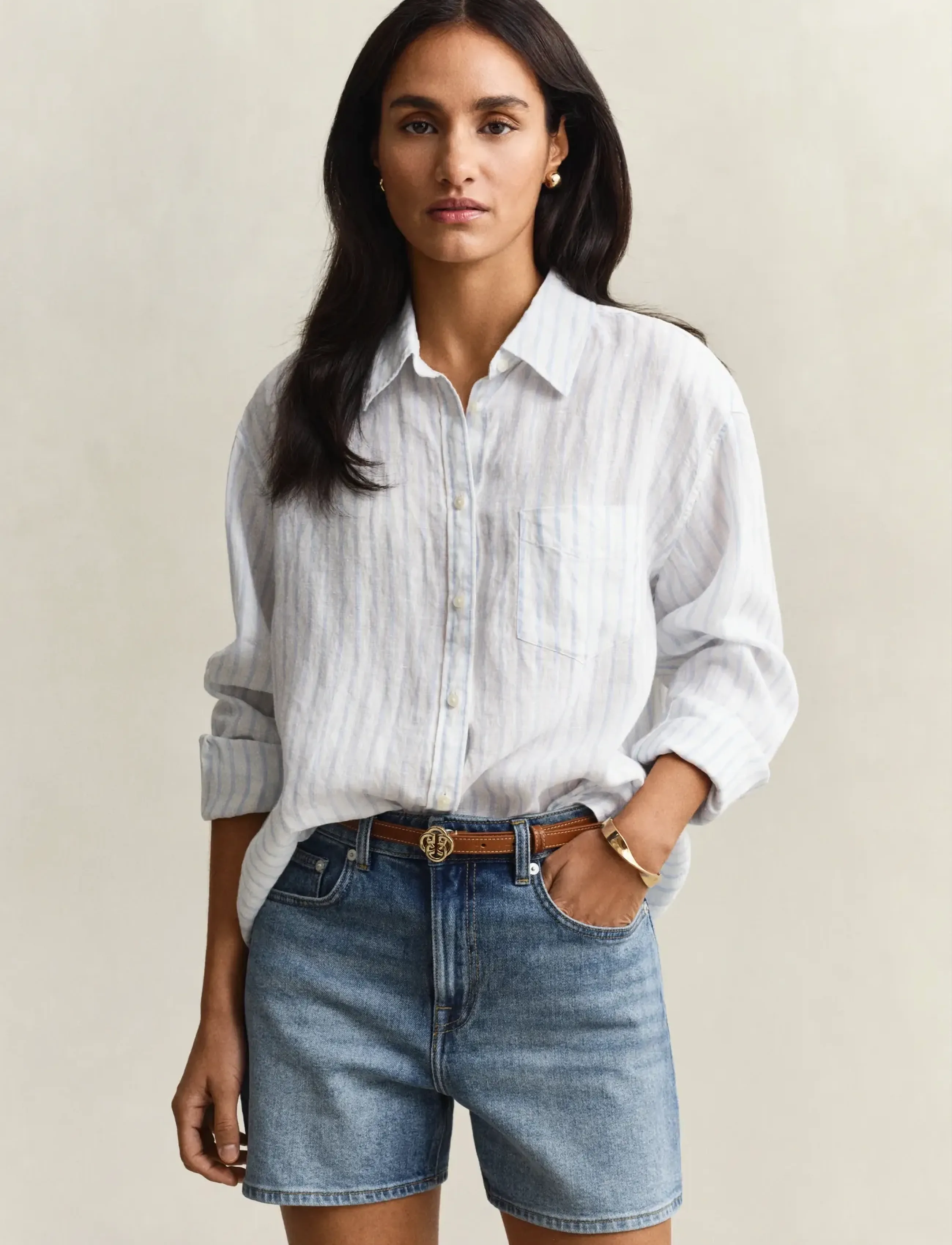 GANT REL STRIPED LINEN LS SHIRT - Shirts - LIGHT BLUE / blue