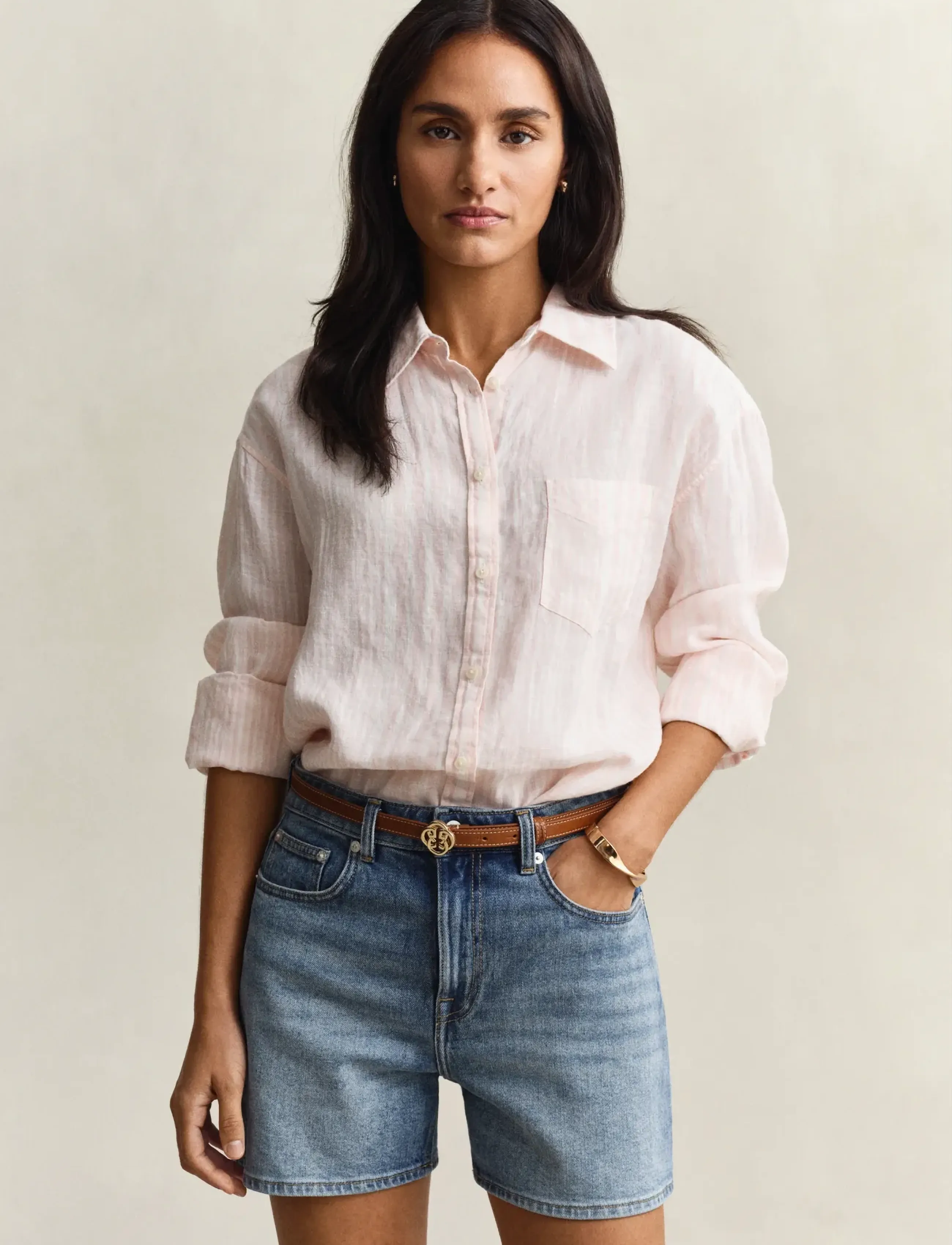 Gant REL STRIPED LINEN LS SHIRT - Shirts - LILLY PINK / pink/rose