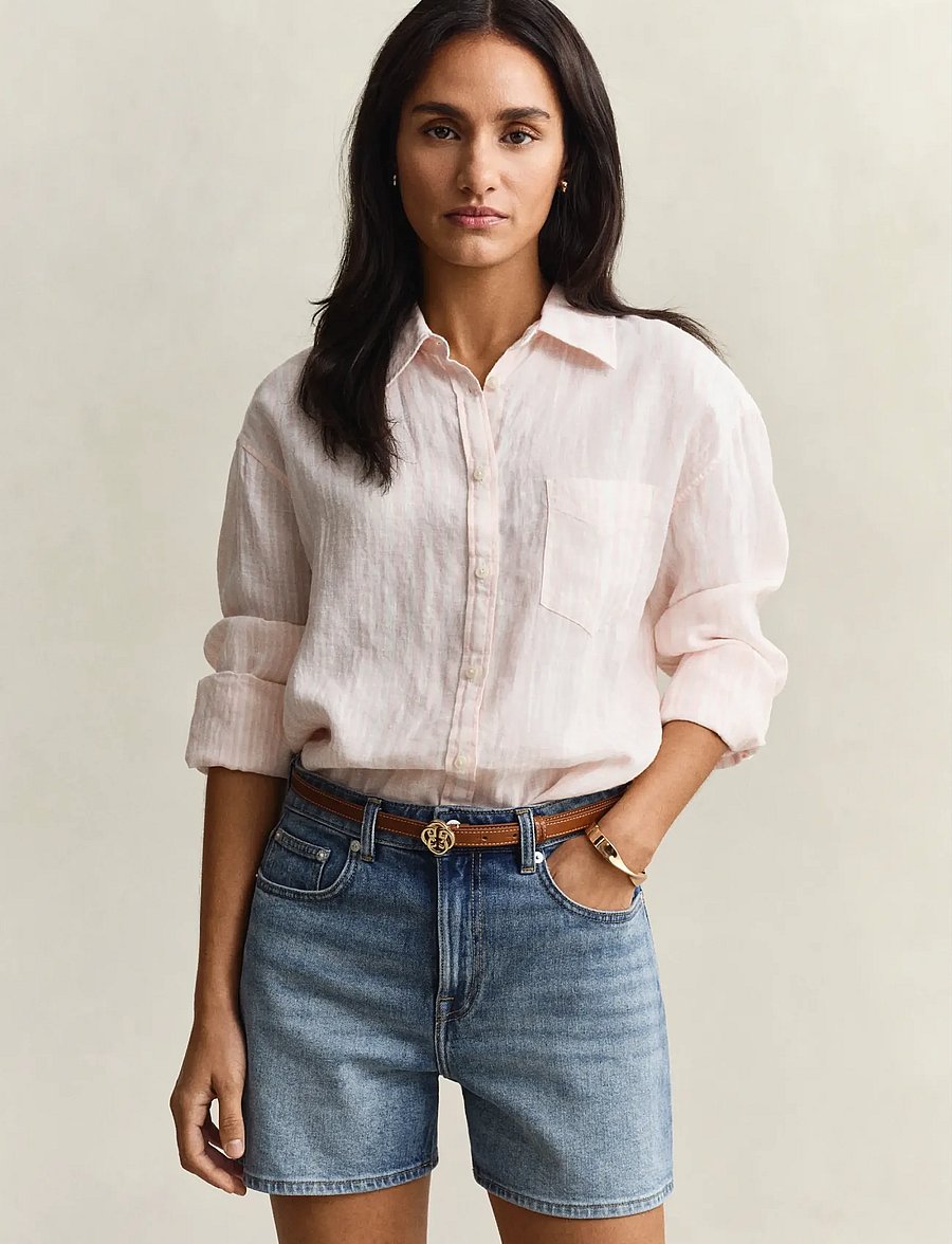 Gant - REL STRIPED LINEN LS SHIRT - langærmede skjorter - lilly pink - 0