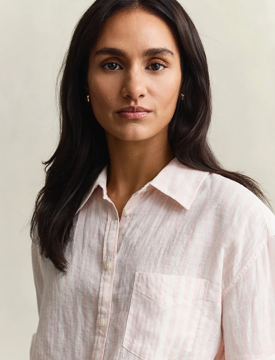 Gant - REL STRIPED LINEN LS SHIRT - langærmede skjorter - lilly pink - 3