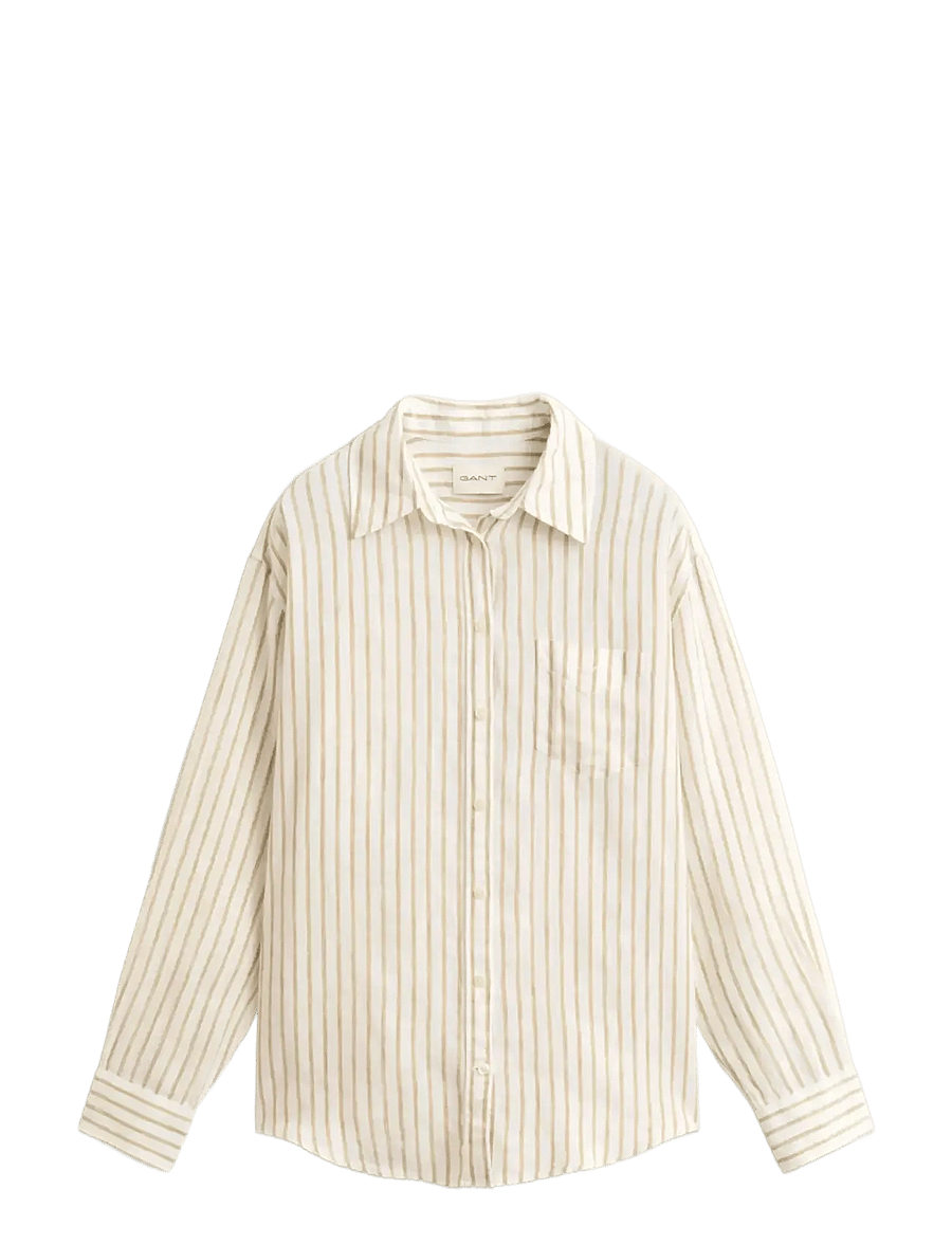 Gant - REL STRIPED LINEN LS SHIRT - langærmede skjorter - oat beige - 1