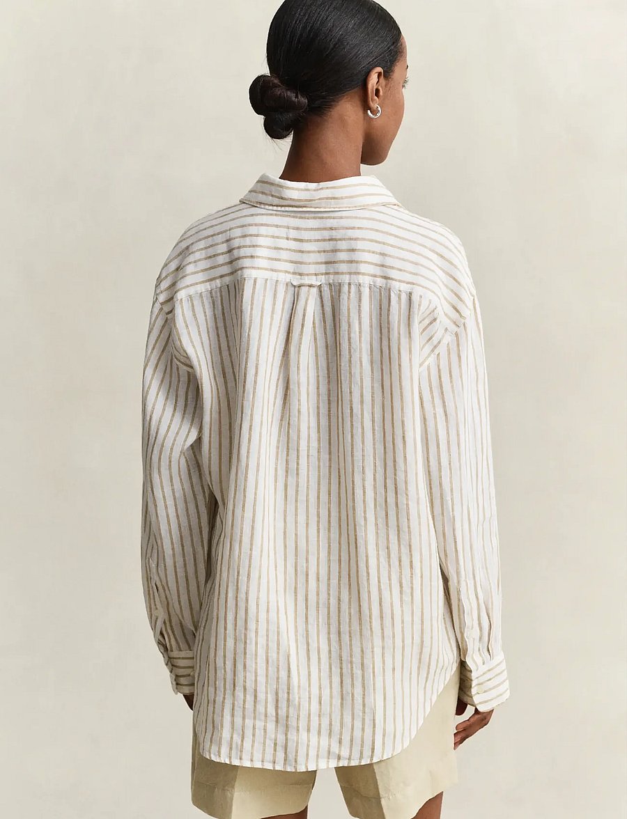 Gant - REL STRIPED LINEN LS SHIRT - langærmede skjorter - oat beige - 2