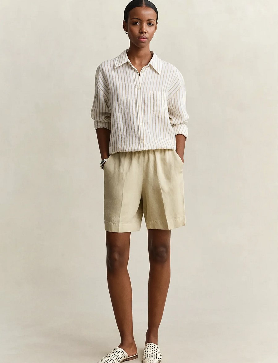 Gant - REL STRIPED LINEN LS SHIRT - langærmede skjorter - oat beige - 4