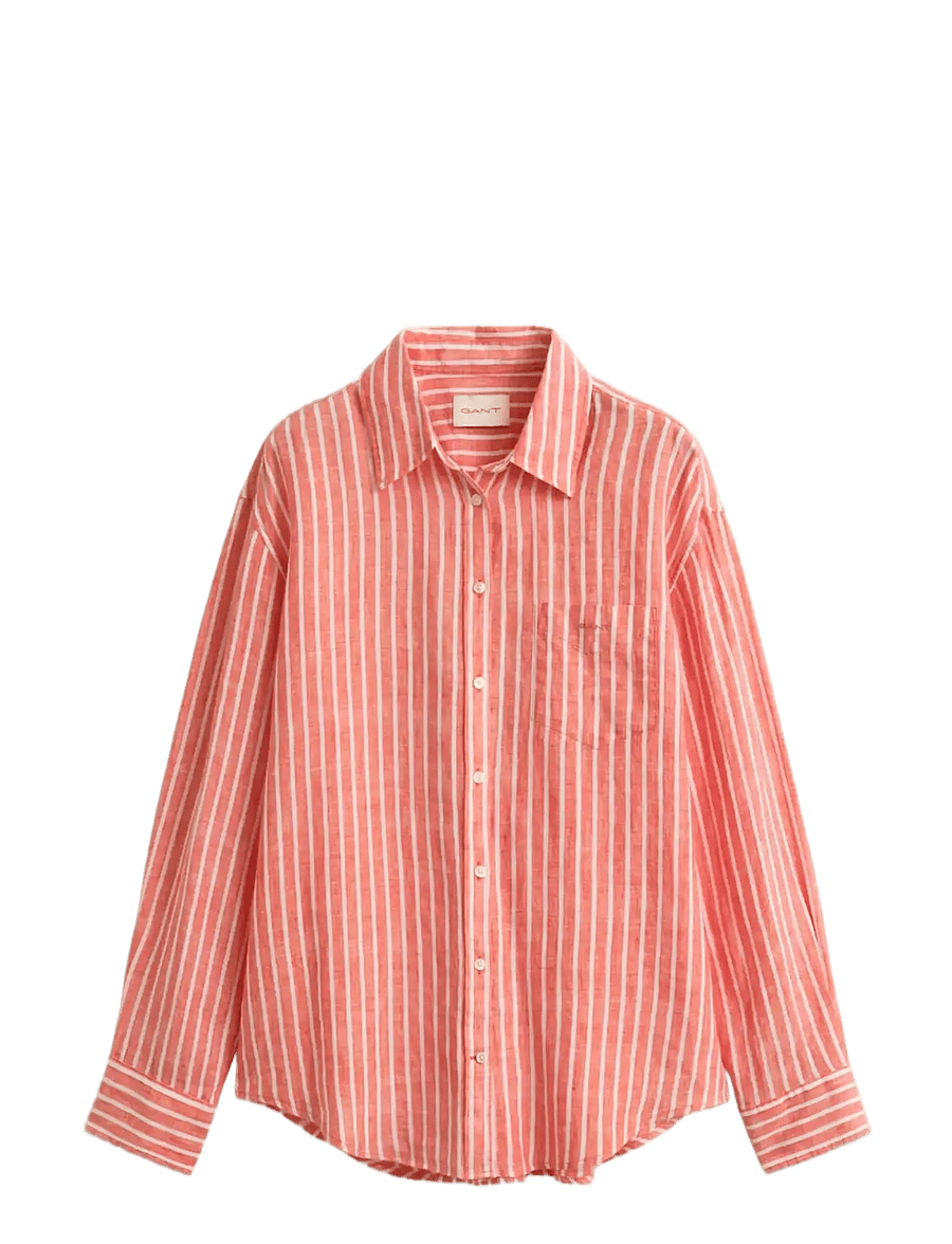 Gant - REL STRIPED LINEN LS SHIRT - langærmede skjorter - perfect red - 1