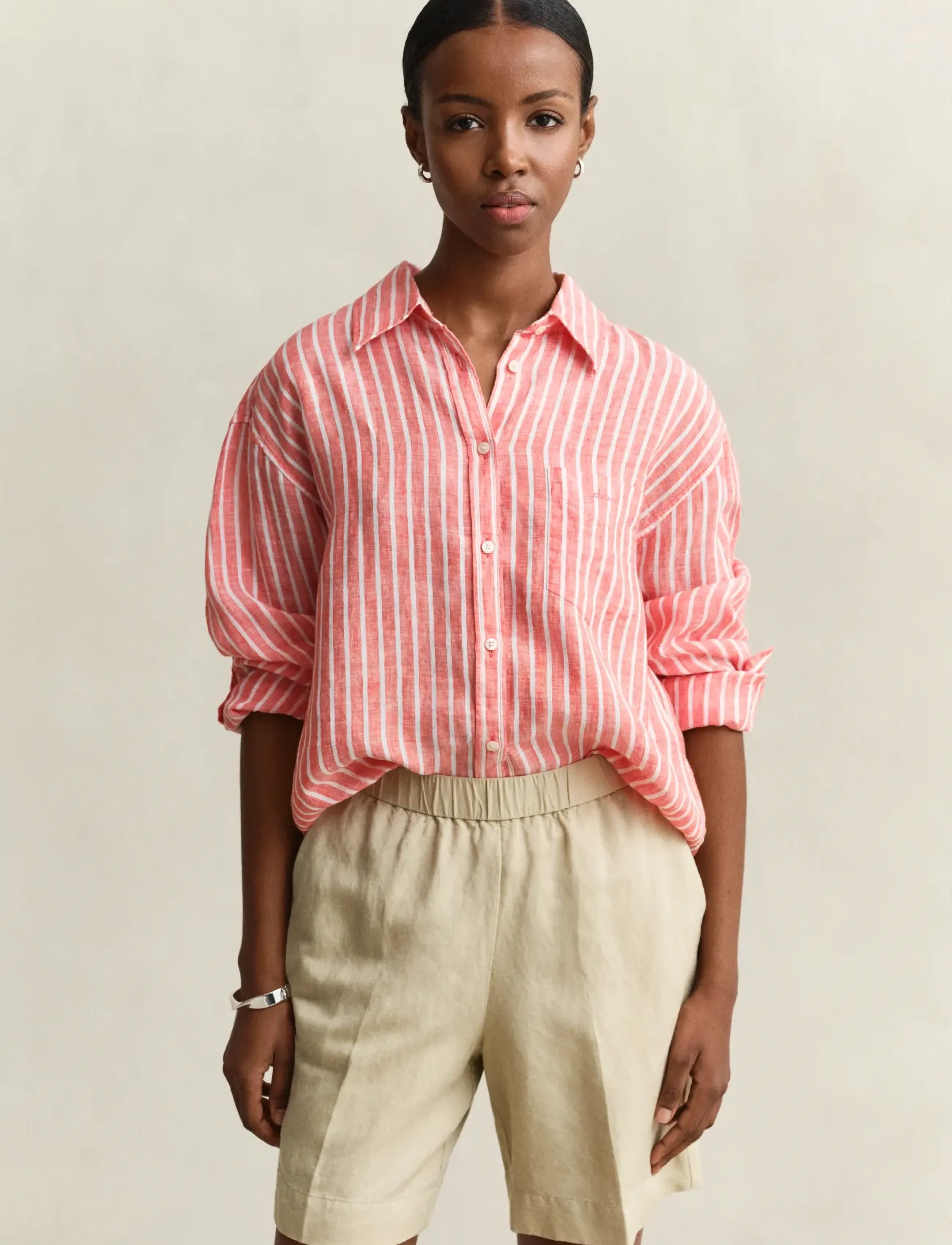 GANT REL STRIPED LINEN LS SHIRT - Särgid - PERFECT RED / red