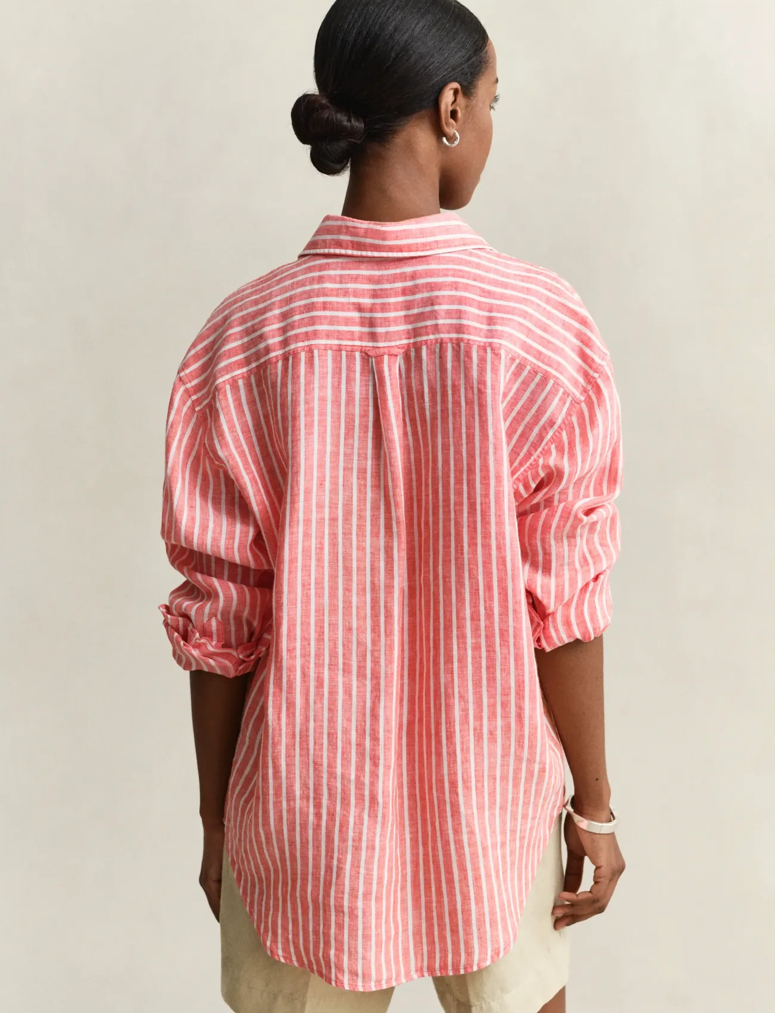 Gant - REL STRIPED LINEN LS SHIRT - langærmede skjorter - perfect red - 2