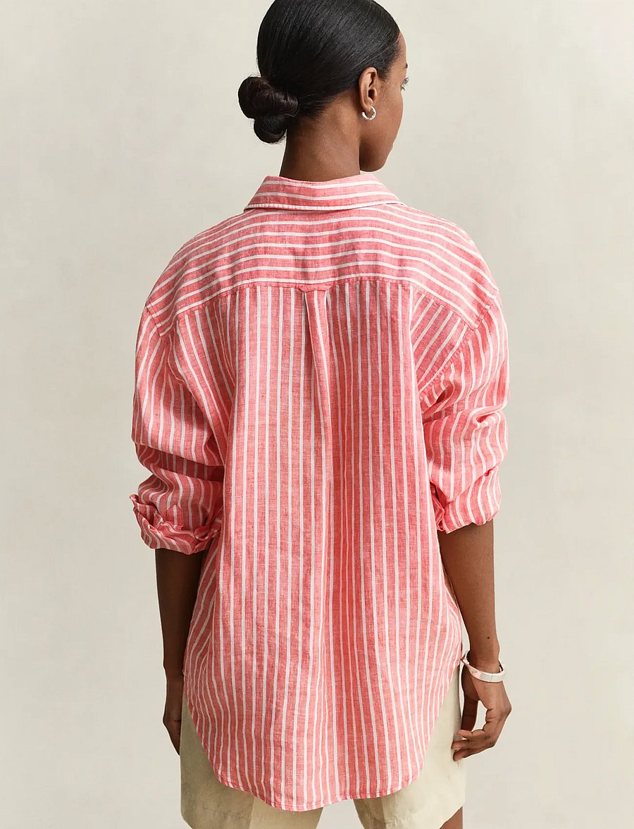 Gant - REL STRIPED LINEN LS SHIRT - langærmede skjorter - perfect red - 2