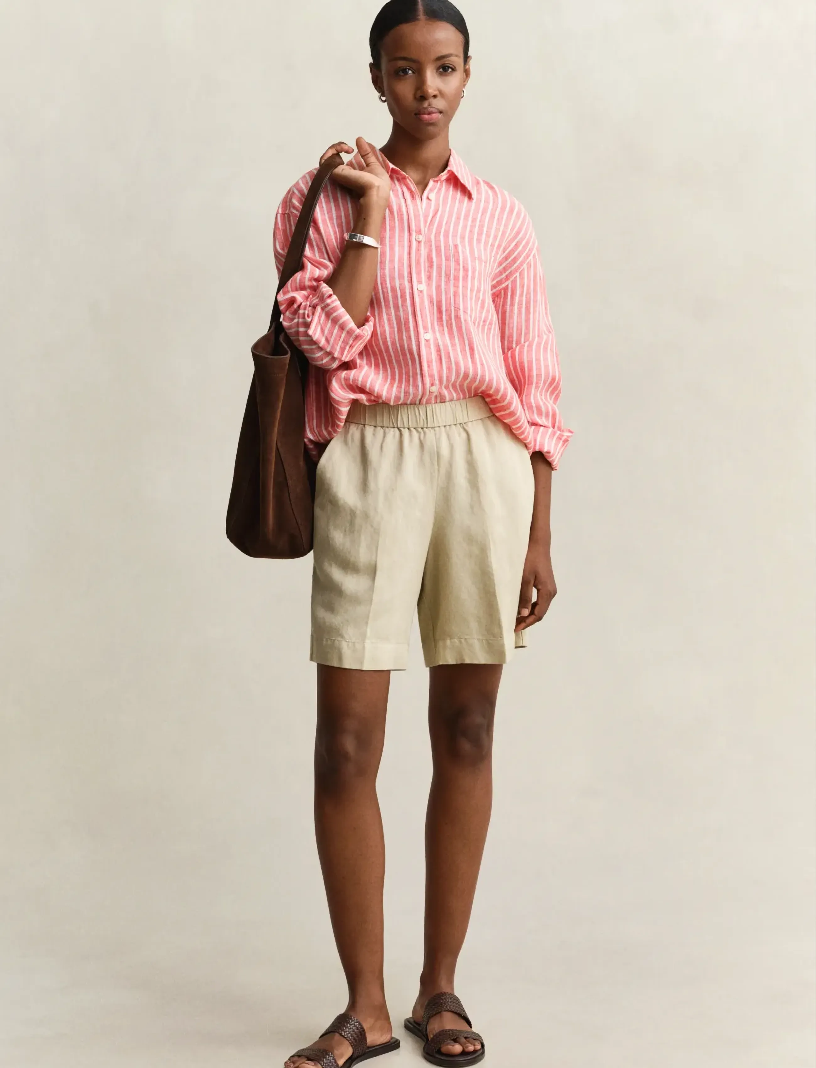 Gant - REL STRIPED LINEN LS SHIRT - langærmede skjorter - perfect red - 3