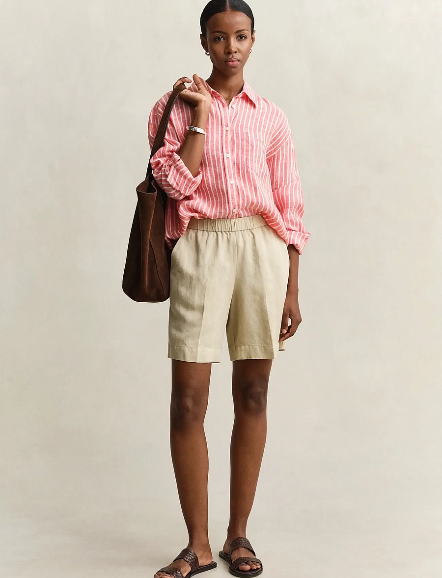Gant - REL STRIPED LINEN LS SHIRT - langærmede skjorter - perfect red - 3