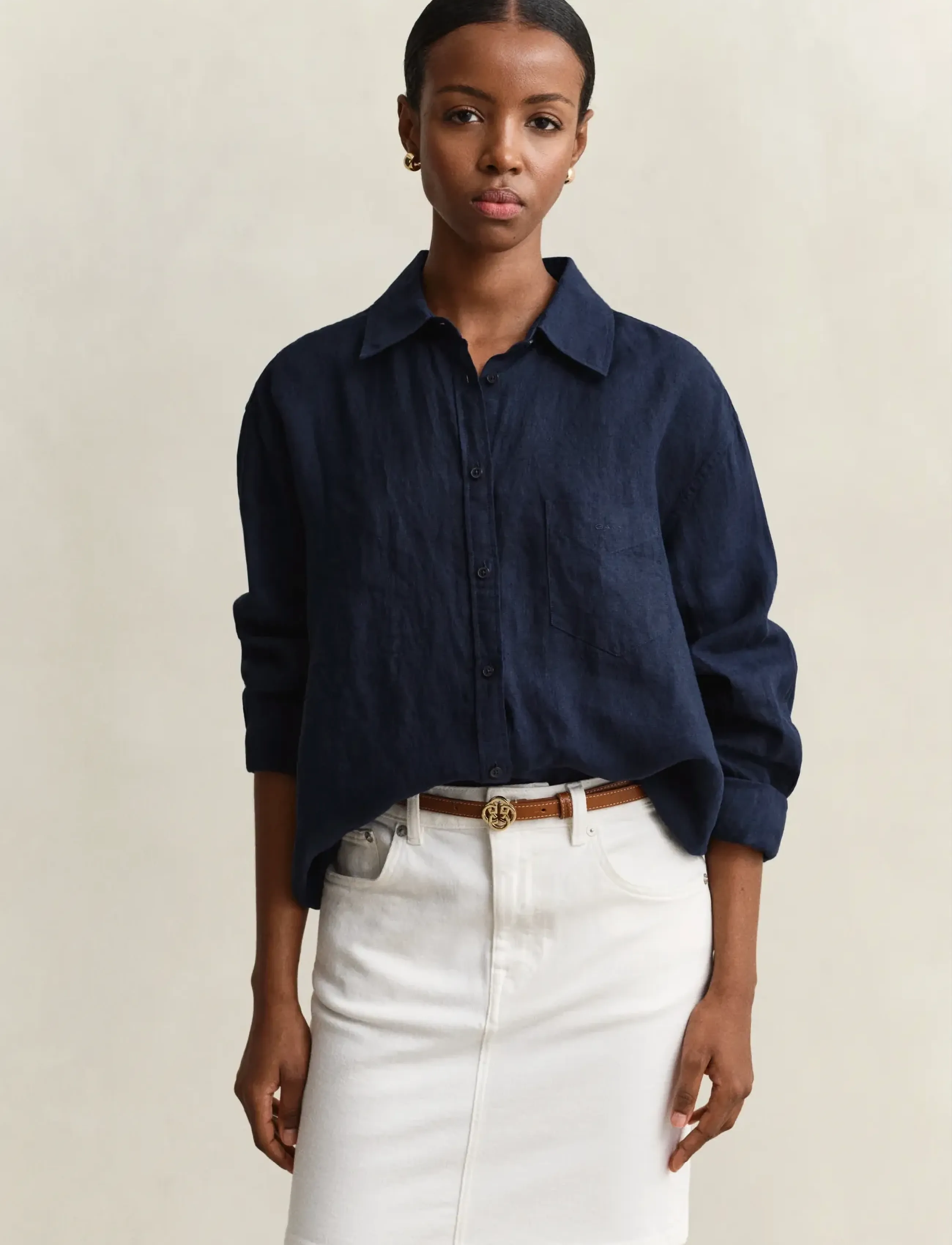 GANT REL LINEN LS SHIRT - Shirts - EVENING BLUE / navy