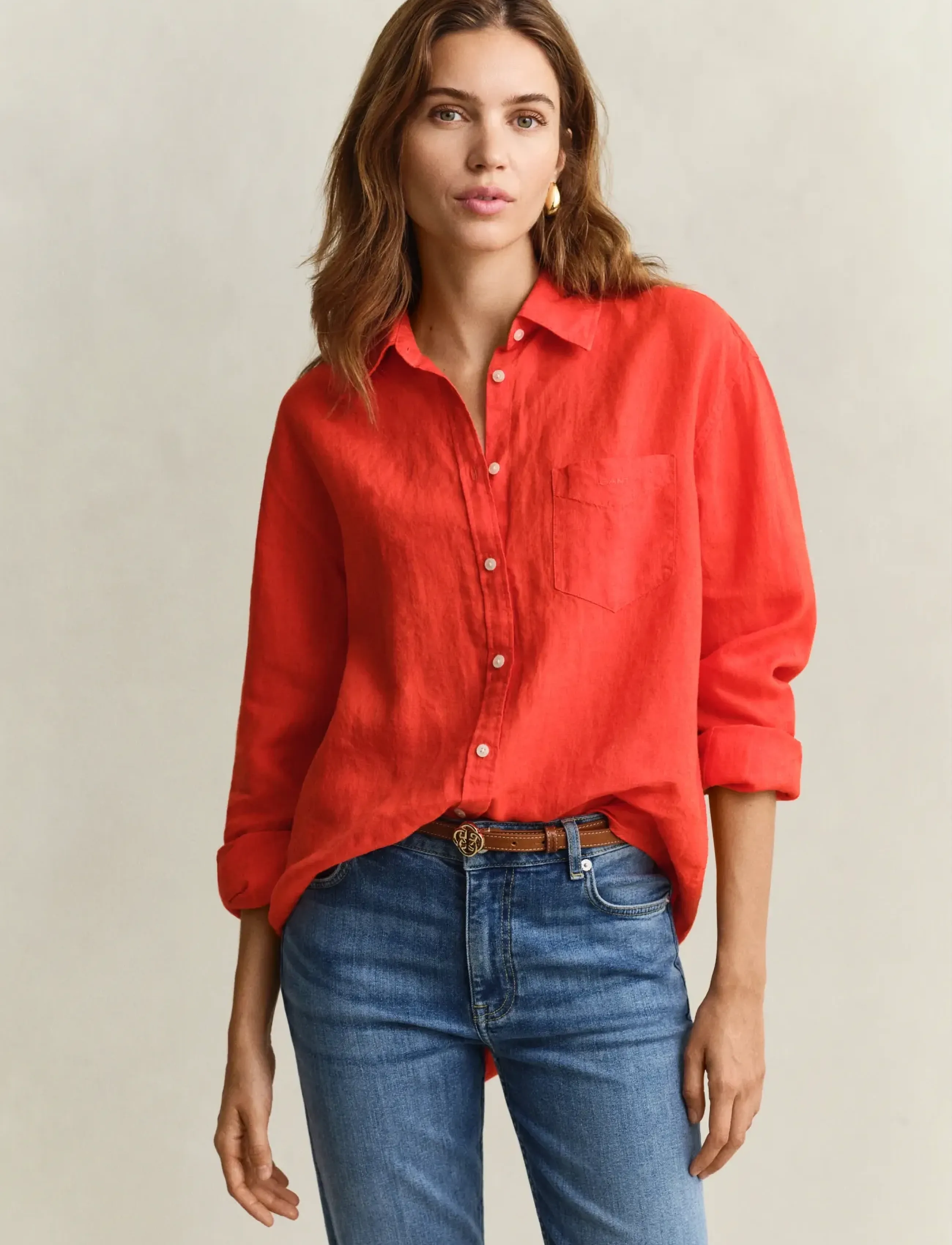 GANT REL LINEN LS SHIRT - Särgid - PERFECT RED / red