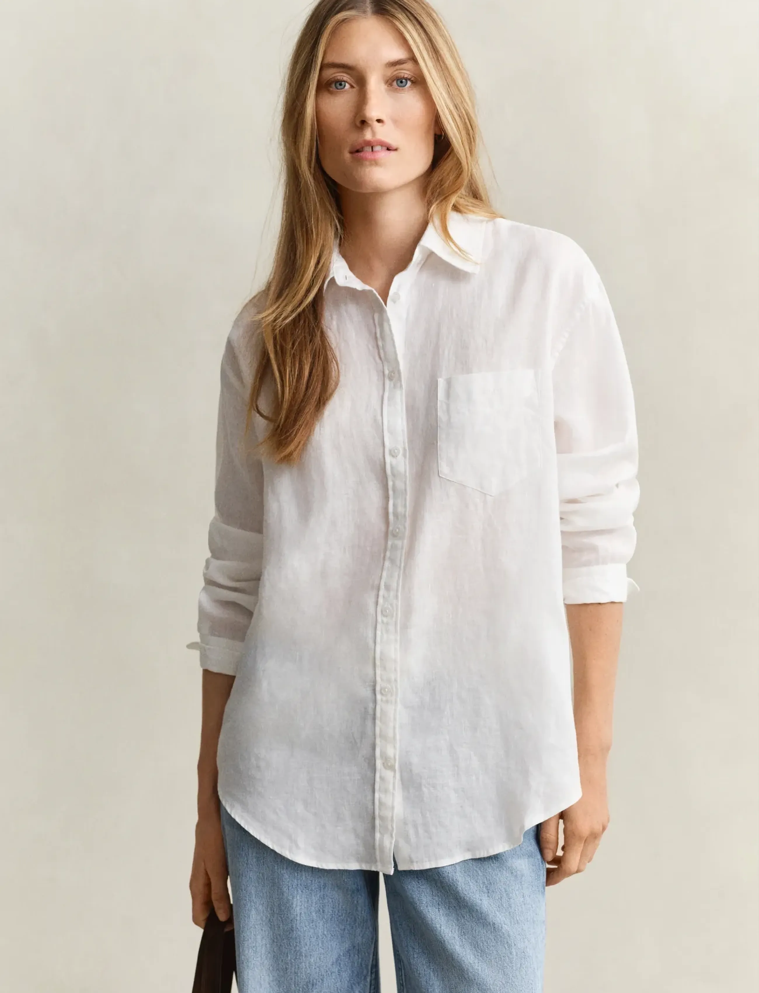 Gant Rel Linen Ls Shirt, 42, White, Skjorter > Langærmede, Dame