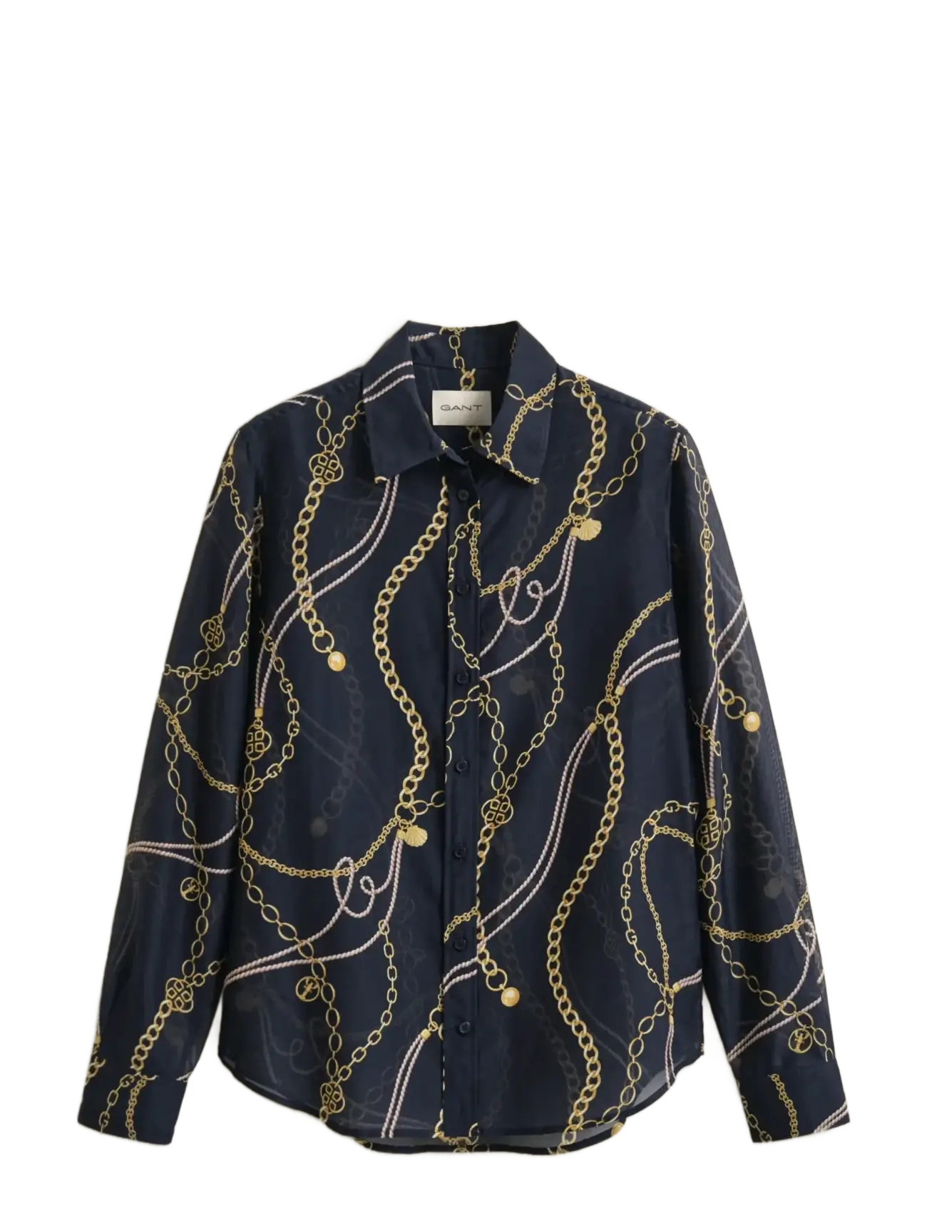 GANT REG PRINTED CTN SILK LS SHIRT - Riided - EVENING BLUE / navy