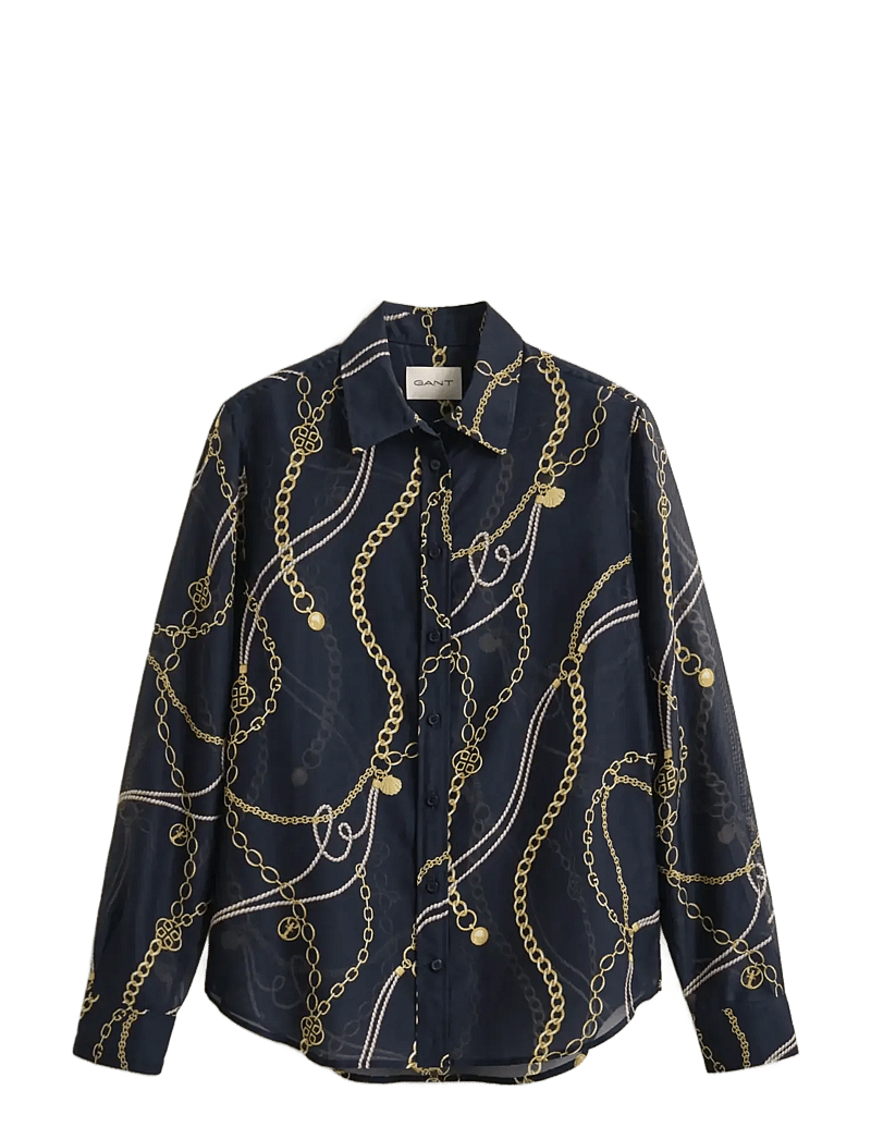 GANT - REG PRINTED CTN SILK LS SHIRT - langärmlige hemden - evening blue - 1