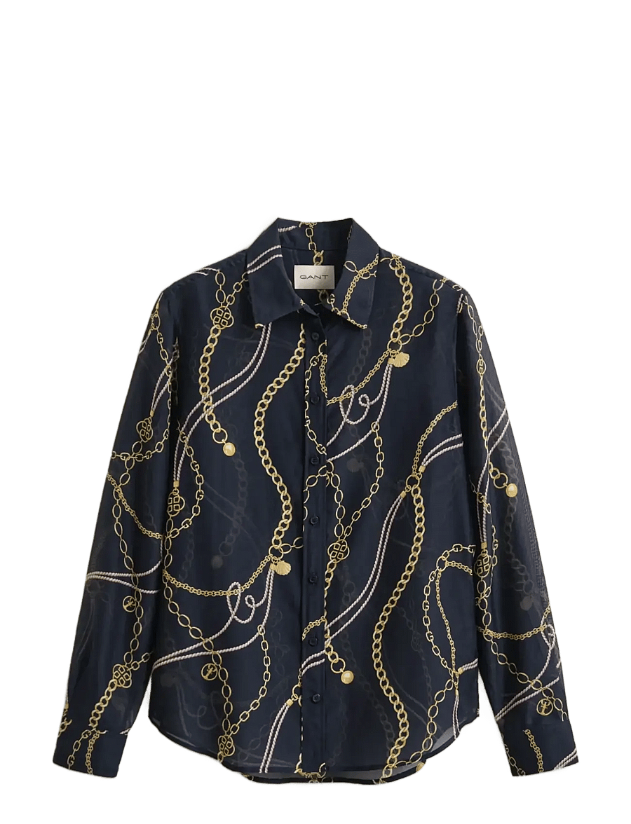 Gant - REG PRINTED CTN SILK LS SHIRT - langærmede skjorter - evening blue - 1