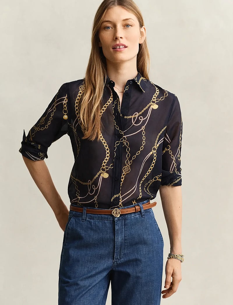 GANT - REG PRINTED CTN SILK LS SHIRT - langärmlige hemden - evening blue - 0