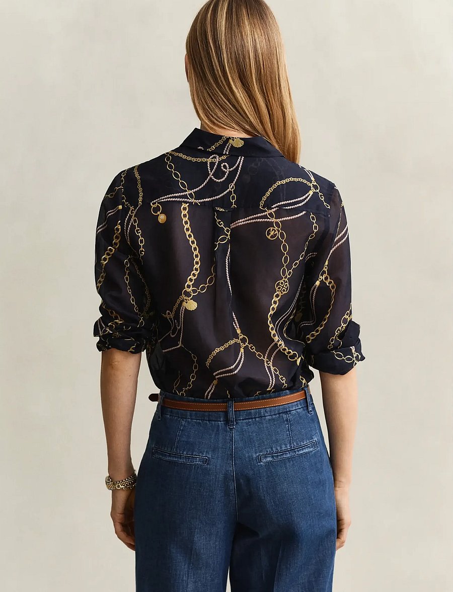 Gant - REG PRINTED CTN SILK LS SHIRT - langærmede skjorter - evening blue - 2