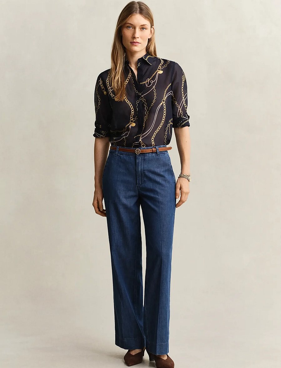 Gant - REG PRINTED CTN SILK LS SHIRT - langærmede skjorter - evening blue - 3