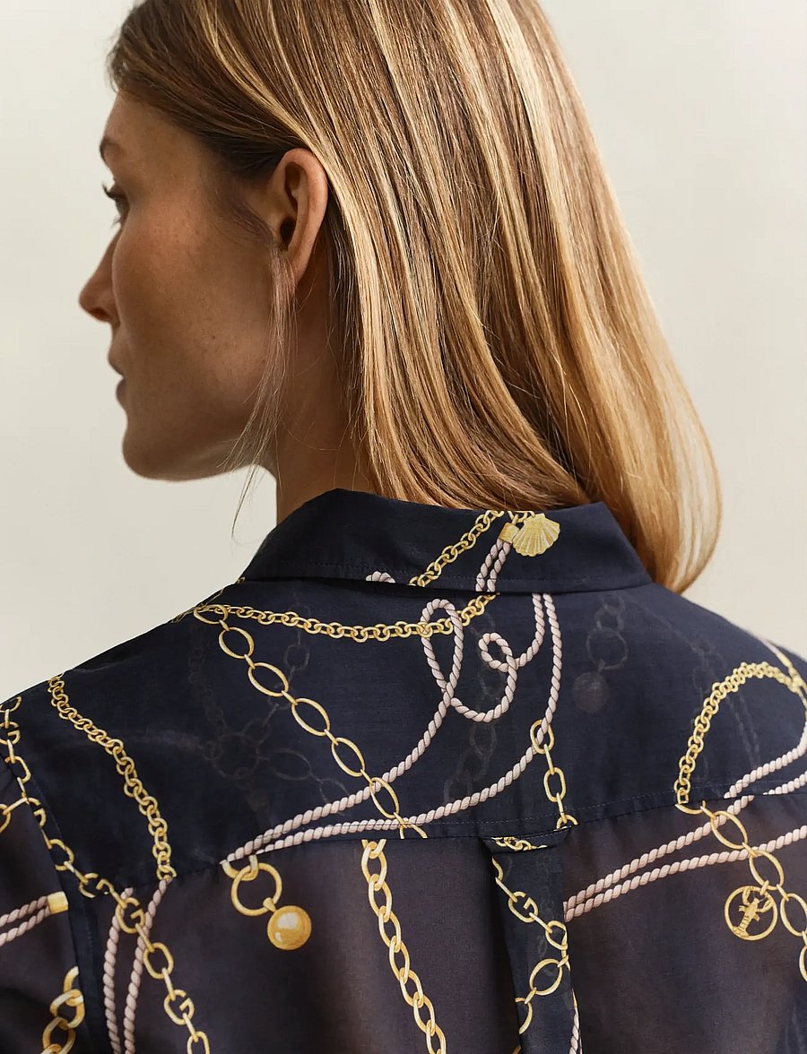 Gant - REG PRINTED CTN SILK LS SHIRT - langærmede skjorter - evening blue - 4