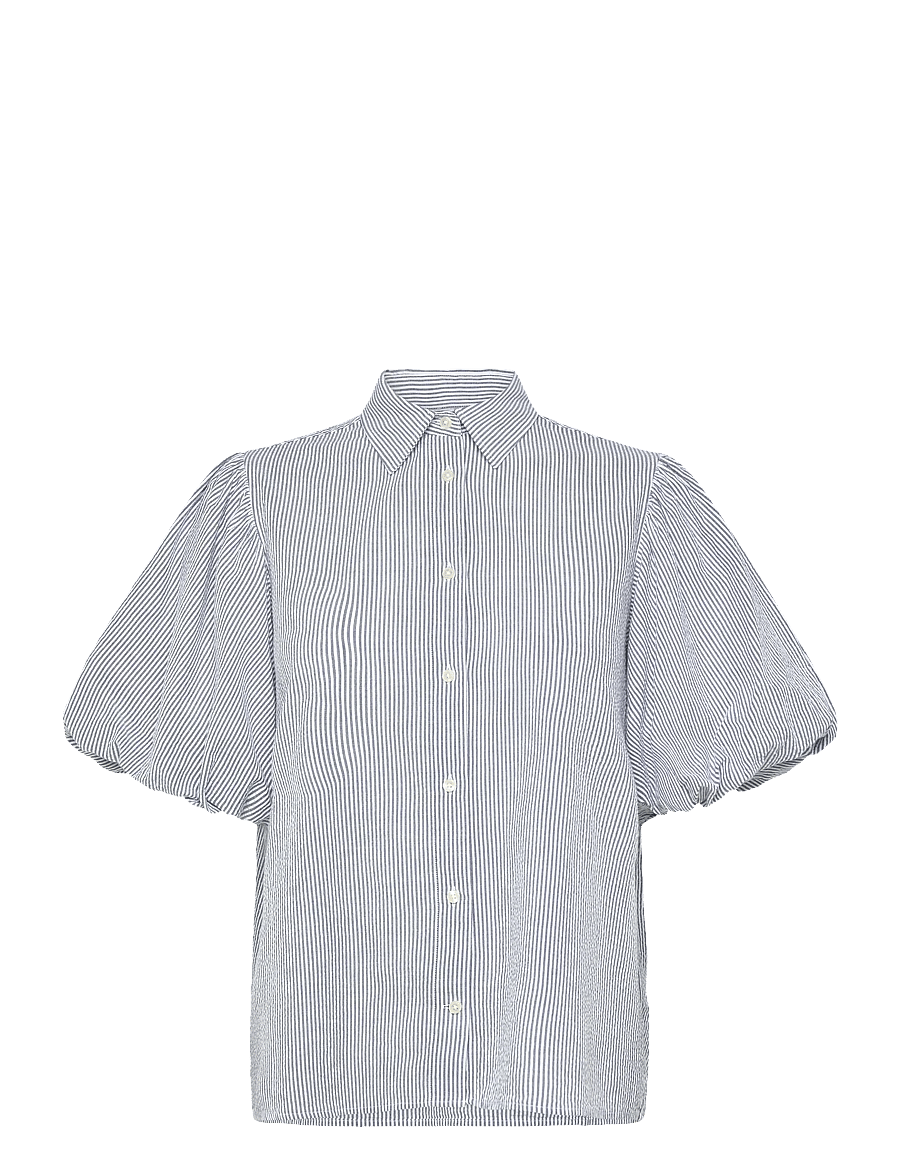 Gant - SEERSUCKER PUFF SLEEVE BLOUSE - kurzärmelige blusen - evening blue - 1