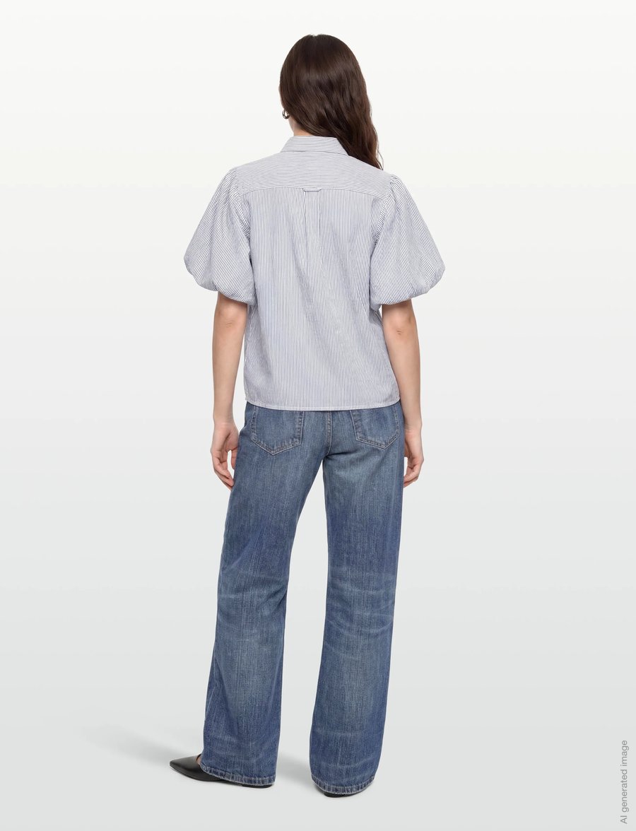 Gant - SEERSUCKER PUFF SLEEVE BLOUSE - kurzärmelige blusen - evening blue - 4