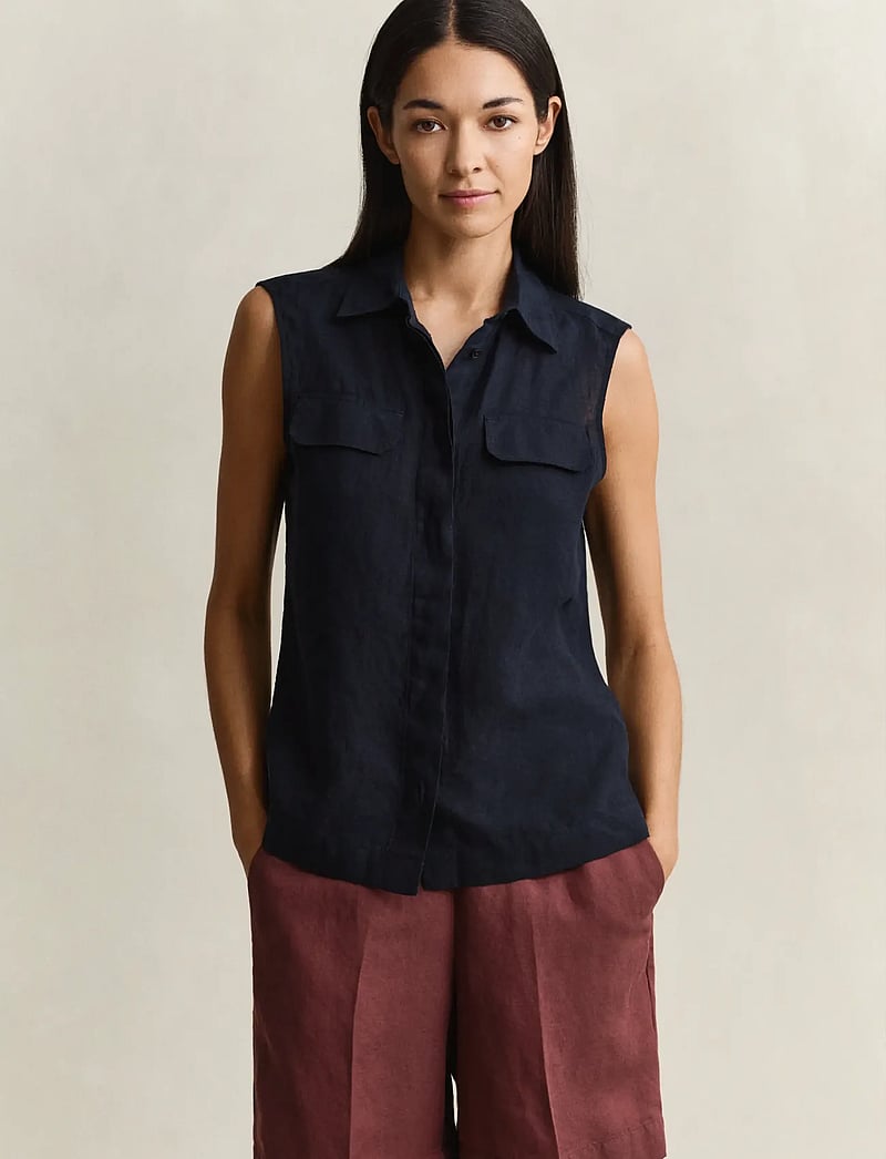 GANT - LINEN SLEEVELESS SHIRT - varrukateta pluusid - black - 0