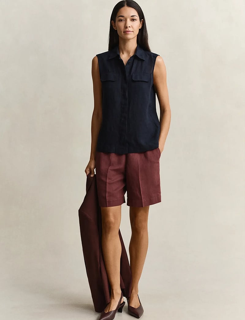 GANT - LINEN SLEEVELESS SHIRT - varrukateta pluusid - black - 4