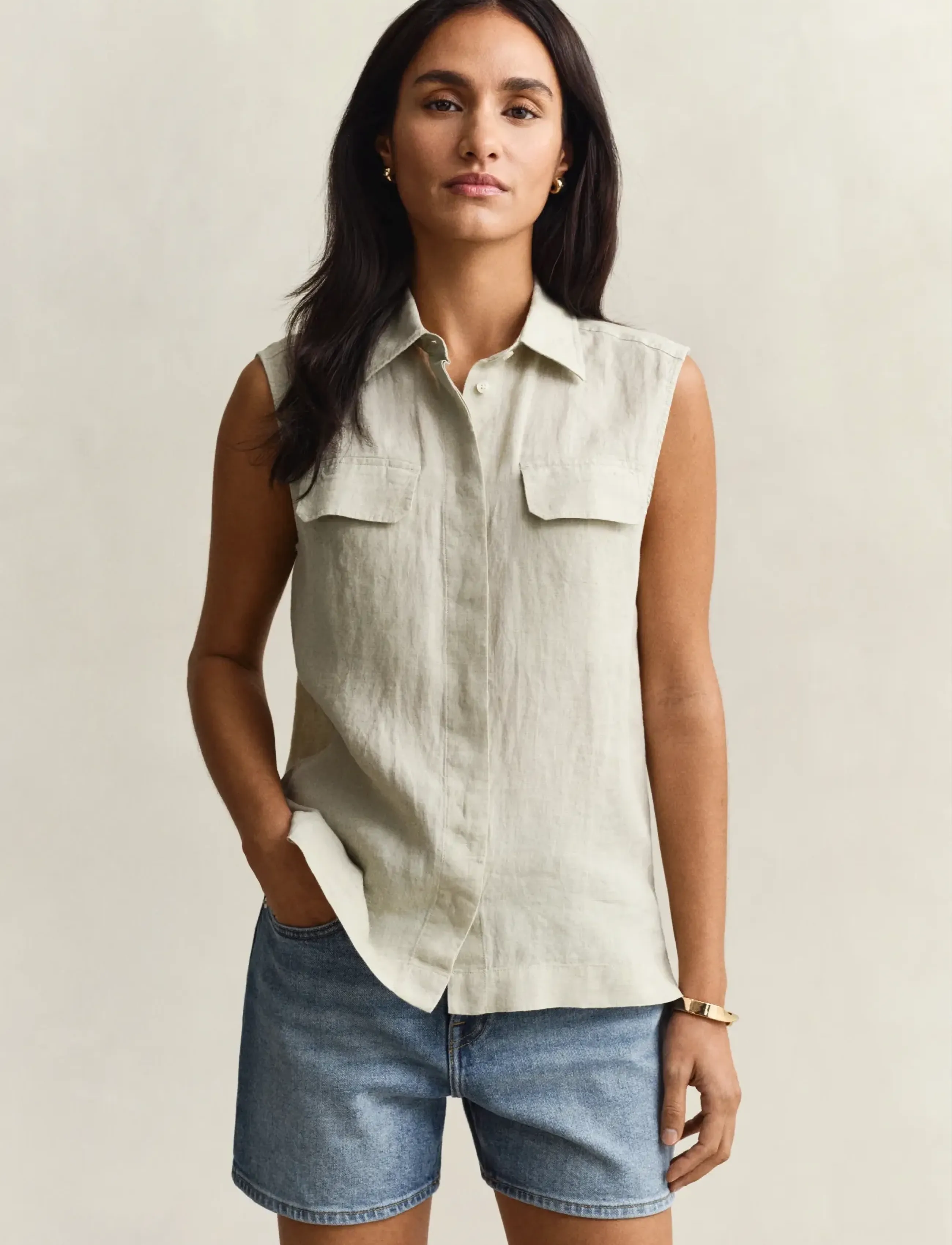 GANT LINEN SLEEVELESS SHIRT - Bluser - COUNTRY BEIGE / beige