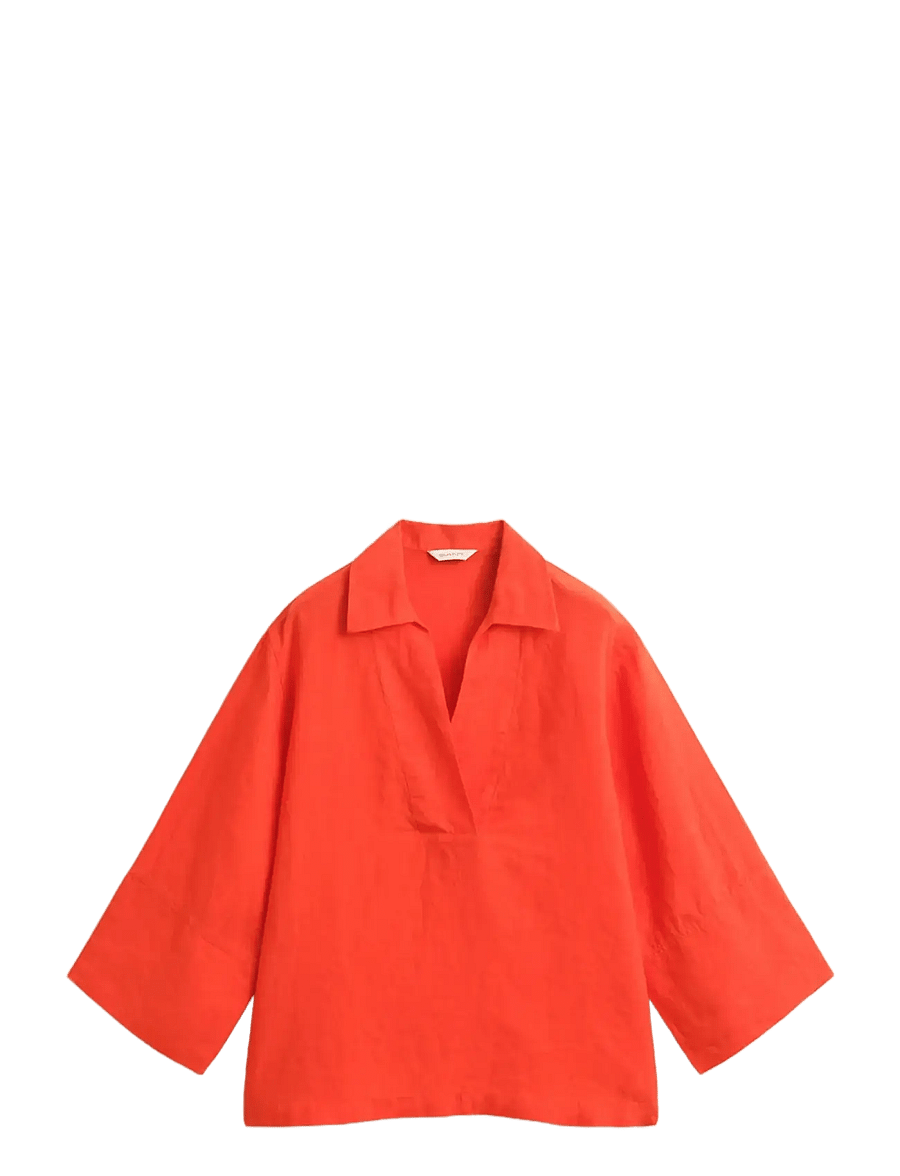 Gant - REL LINEN POPOVER SHIRT - langærmede bluser - perfect red - 1