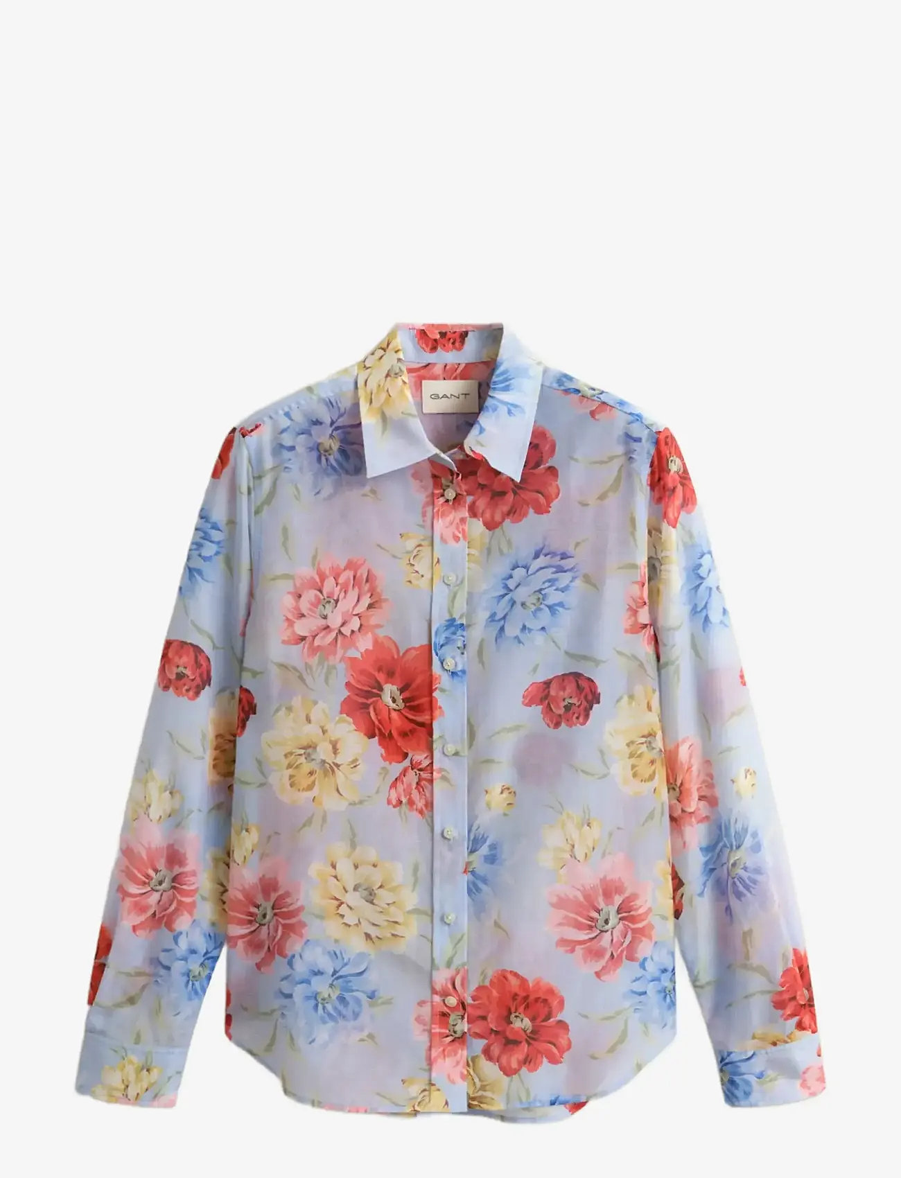 GANT - REG FLORAL PRINT CTN SILK LS SHIRT - långärmade skjortor - light blue - 1